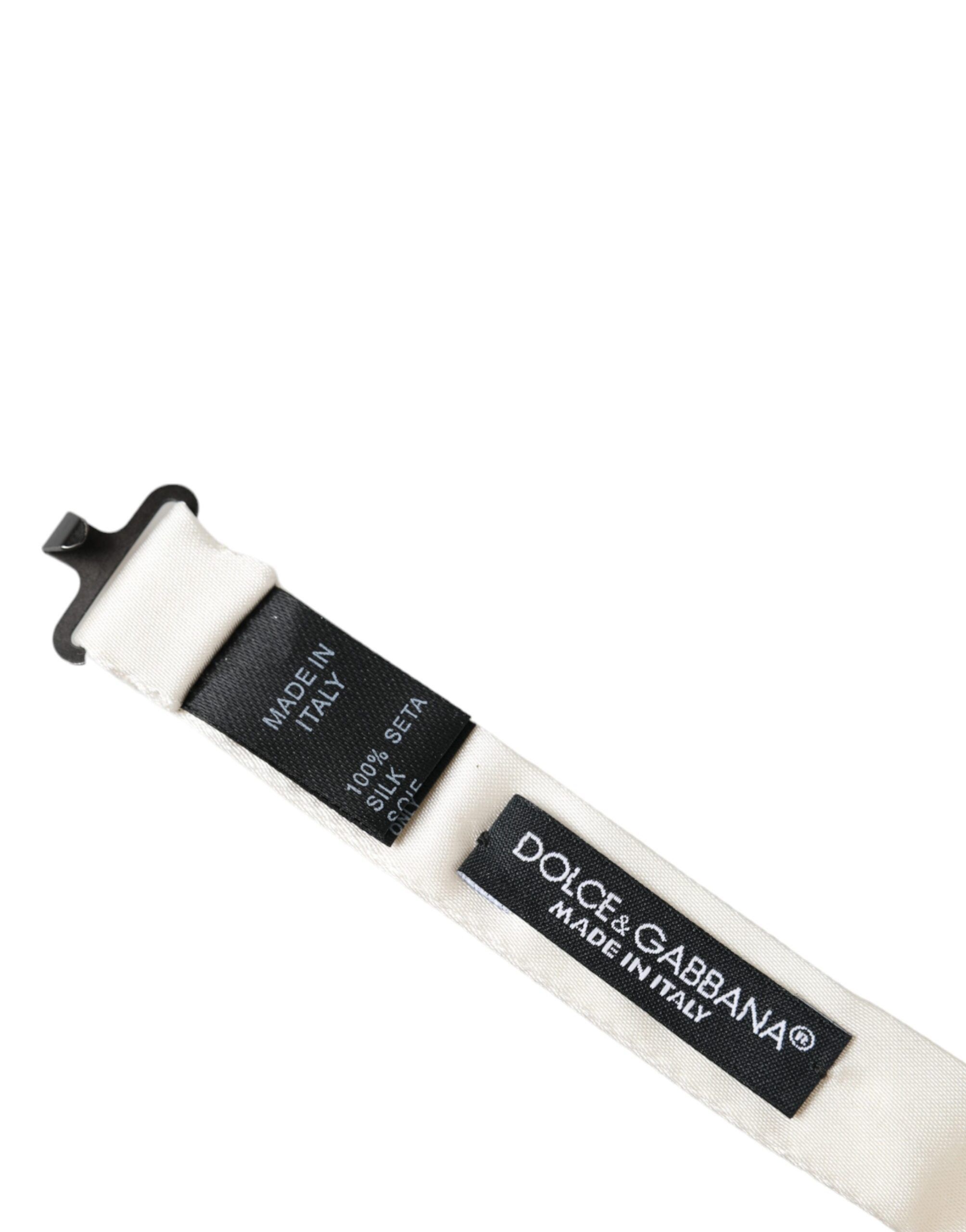Dolce & Gabbana Off White Silk Adjustable Neck Men Bow Men's Tie Size ONE SIZE - 4 Thumbnail