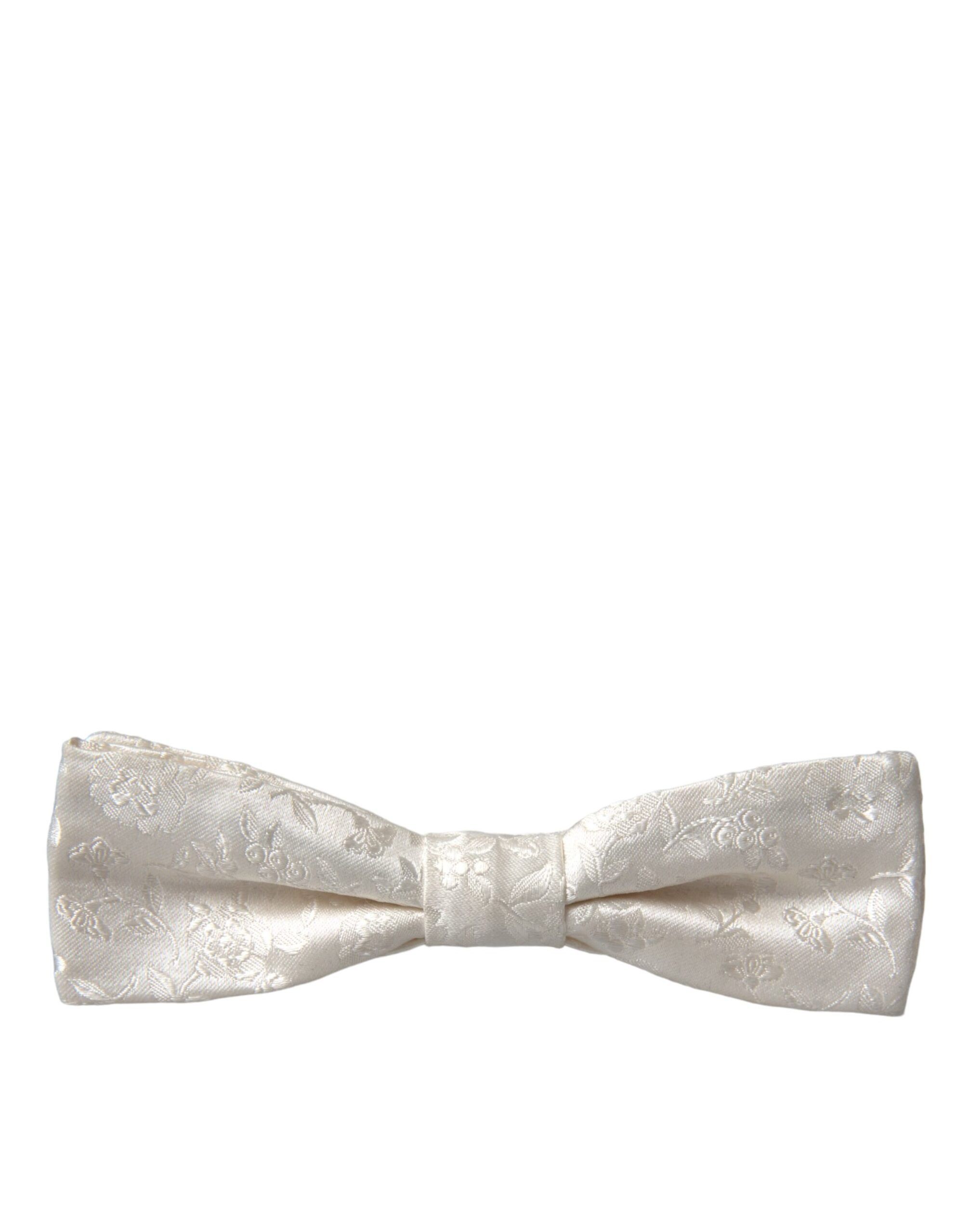 Dolce & Gabbana White Floral Silk Adjustable Neck Bow Men's Tie Size ONE SIZE - 4 Thumbnail
