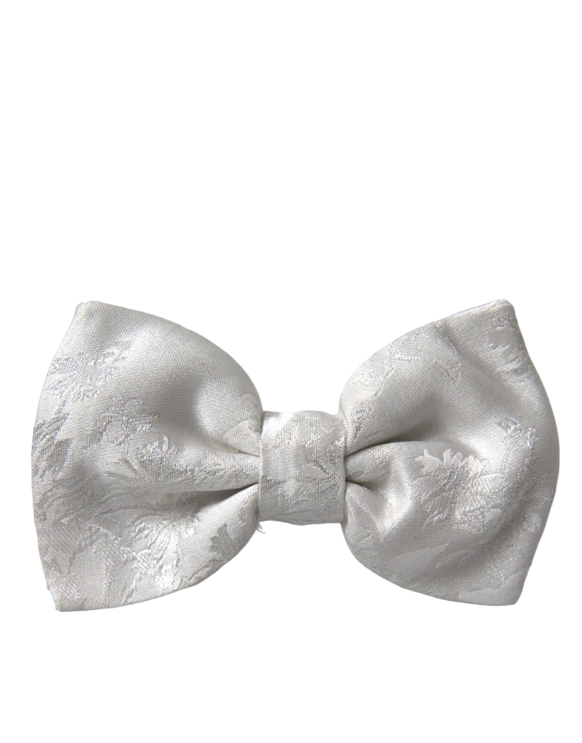 Dolce & Gabbana White Floral Silk Adjustable Men Neck Bow Men's Tie Size ONE SIZE - 4 Thumbnail