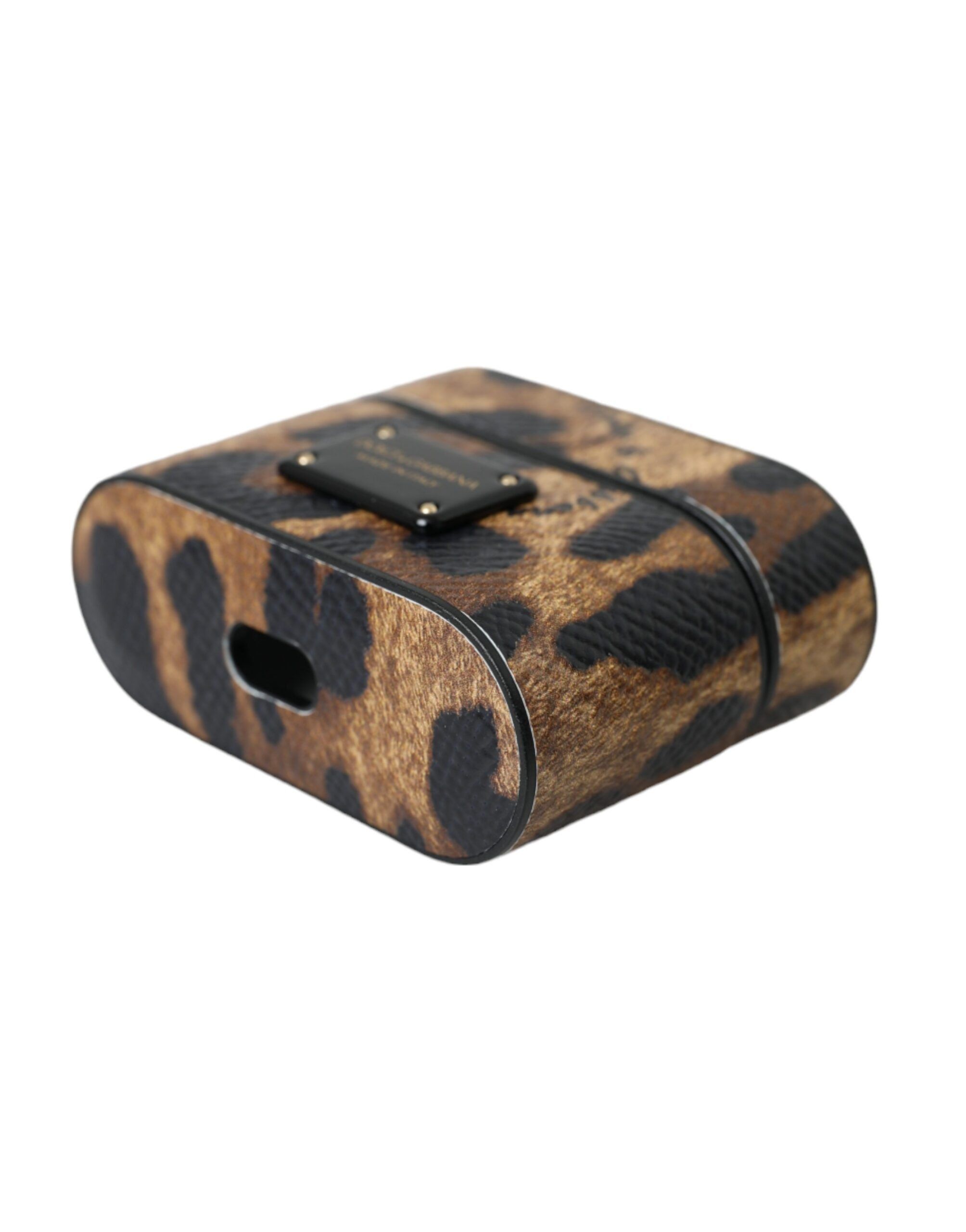 Dolce & Gabbana Brown Leopard Calf Leather Metal Logo Plaque Airpods Size ONE SIZE - 4 Thumbnail