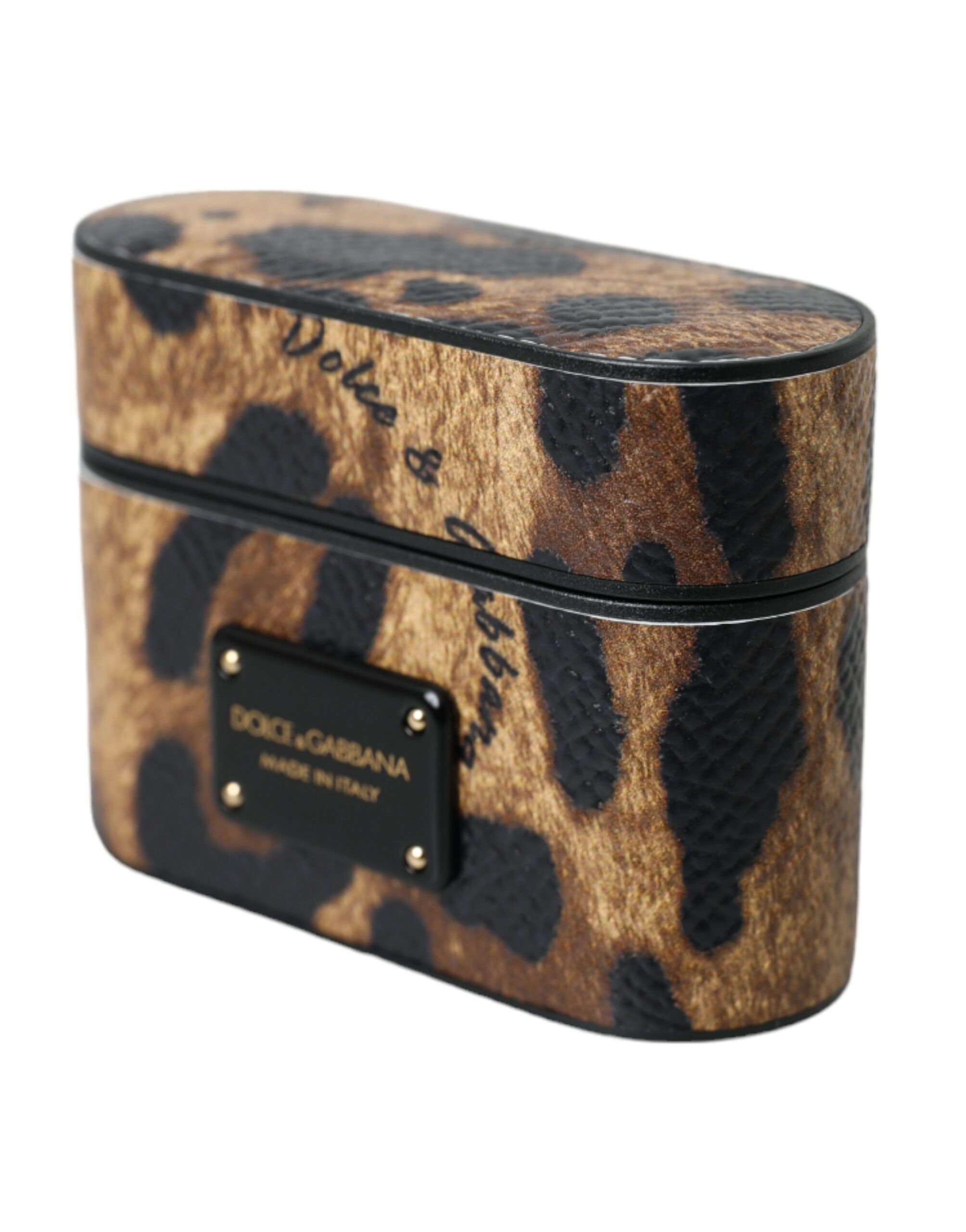 Dolce & Gabbana Brown Leopard Calf Leather Metal Logo Plaque Airpods Size ONE SIZE - 2 Thumbnail