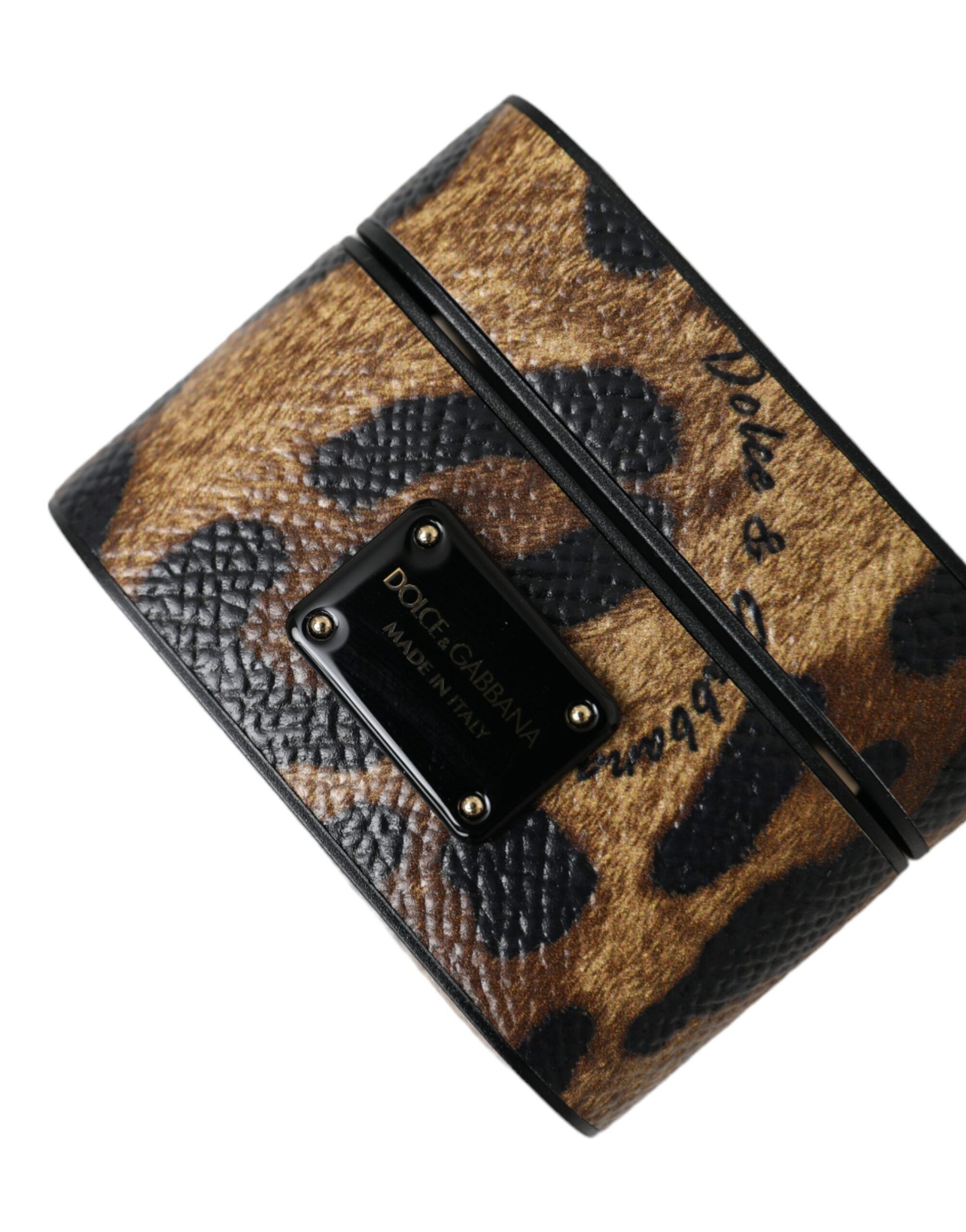 Dolce & Gabbana Brown Leopard Calf Leather Metal Logo Plaque Airpods Size ONE SIZE - 5 Thumbnail