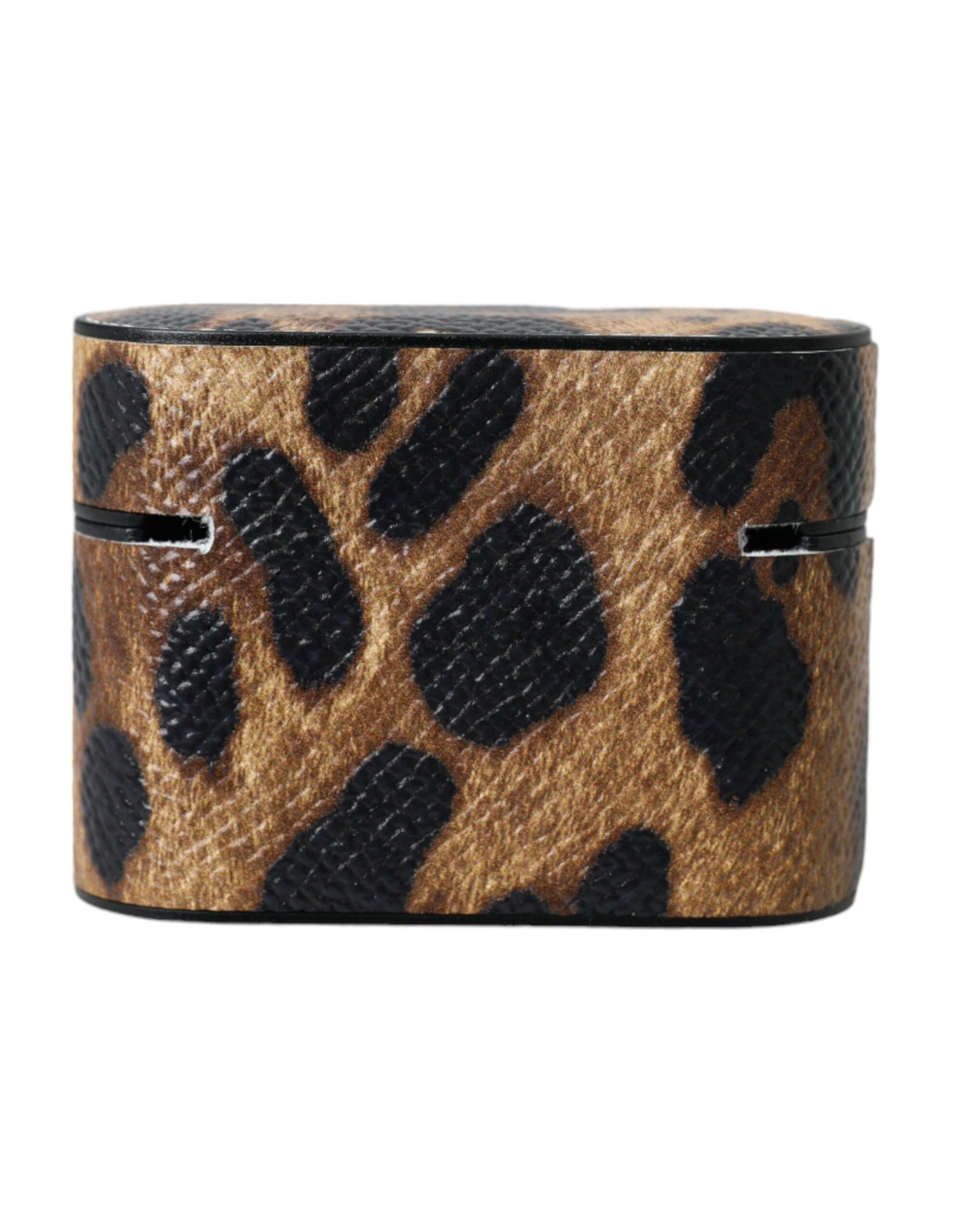 Dolce & Gabbana Brown Leopard Calf Leather Metal Logo Plaque Airpods Size ONE SIZE - 3 Thumbnail