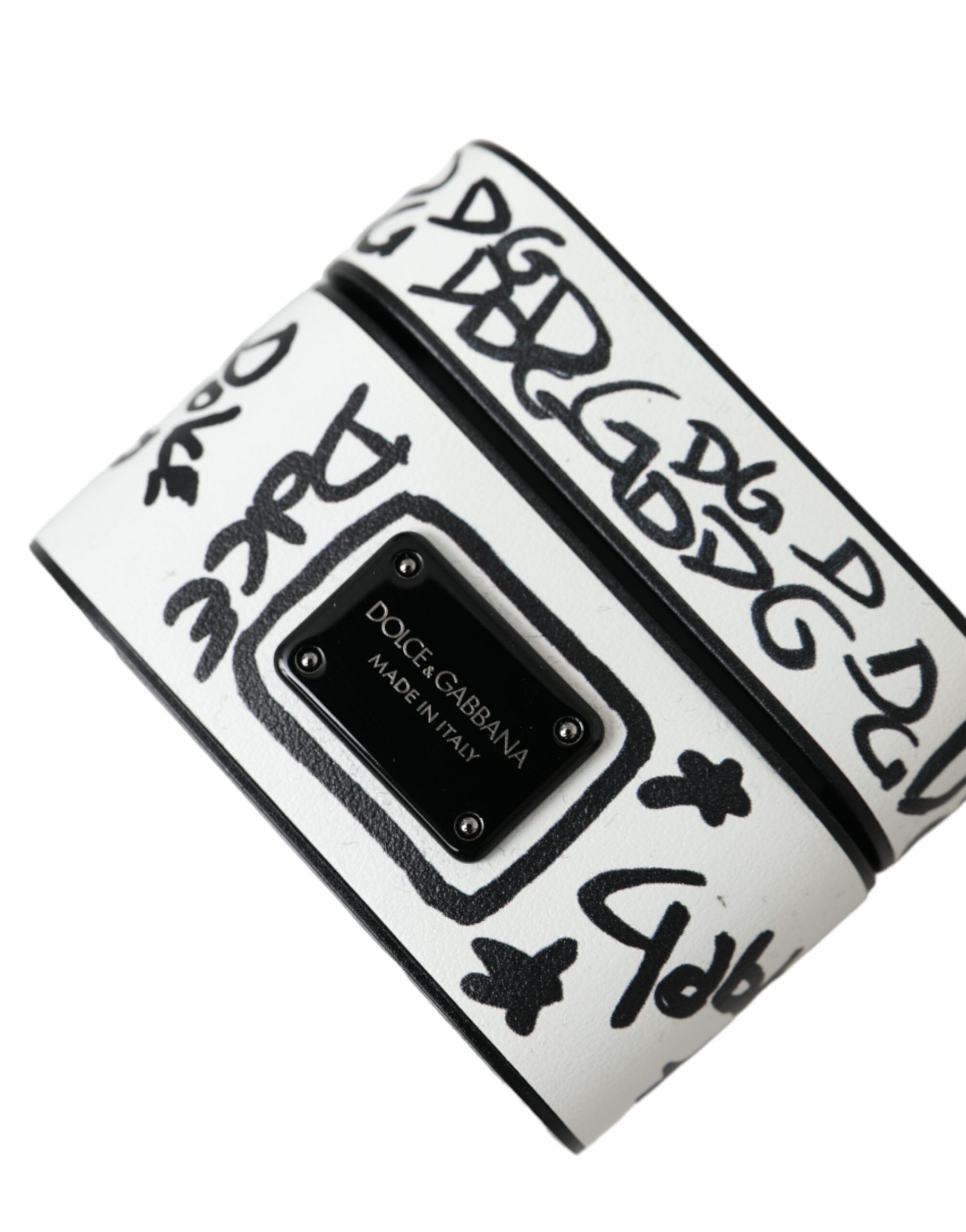 Dolce & Gabbana Black White Leather Scribble Embossed Logo Airpods Women's Size ONE SIZE - 5 Thumbnail