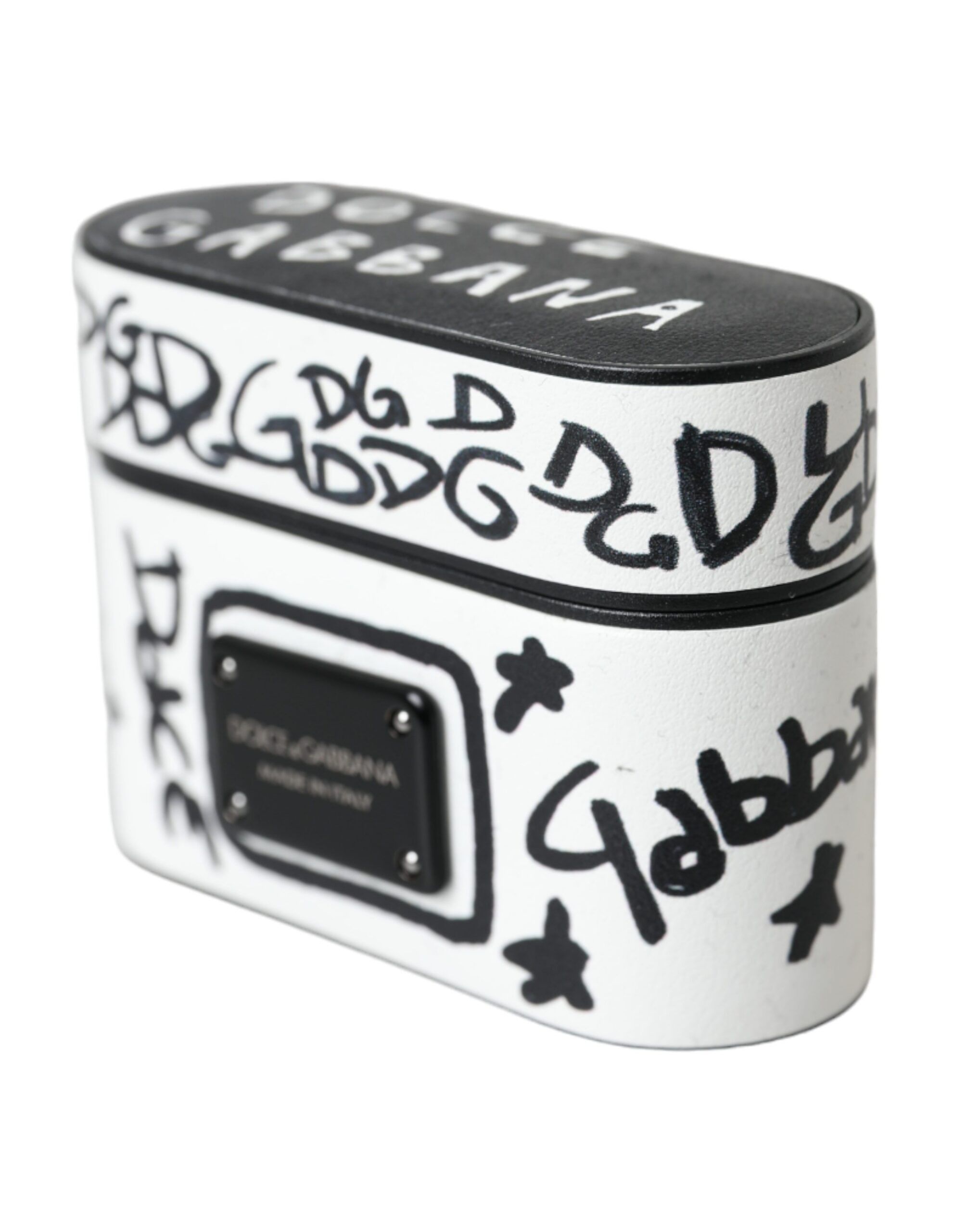 Dolce & Gabbana Black White Leather Scribble Embossed Logo Airpods Women's Size ONE SIZE - 2 Thumbnail