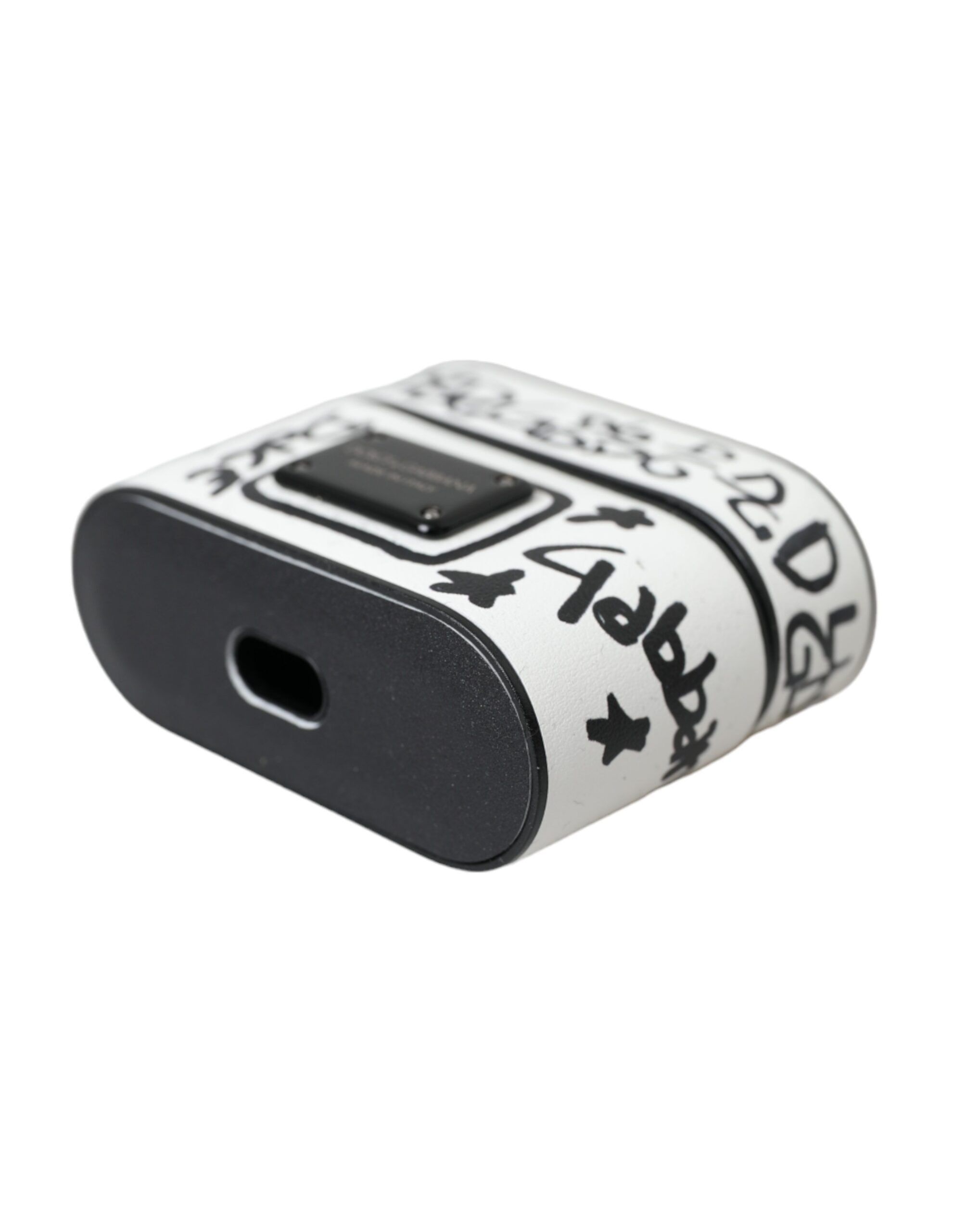 Dolce & Gabbana Black White Leather Scribble Embossed Logo Airpods Women's Size ONE SIZE - 4 Thumbnail