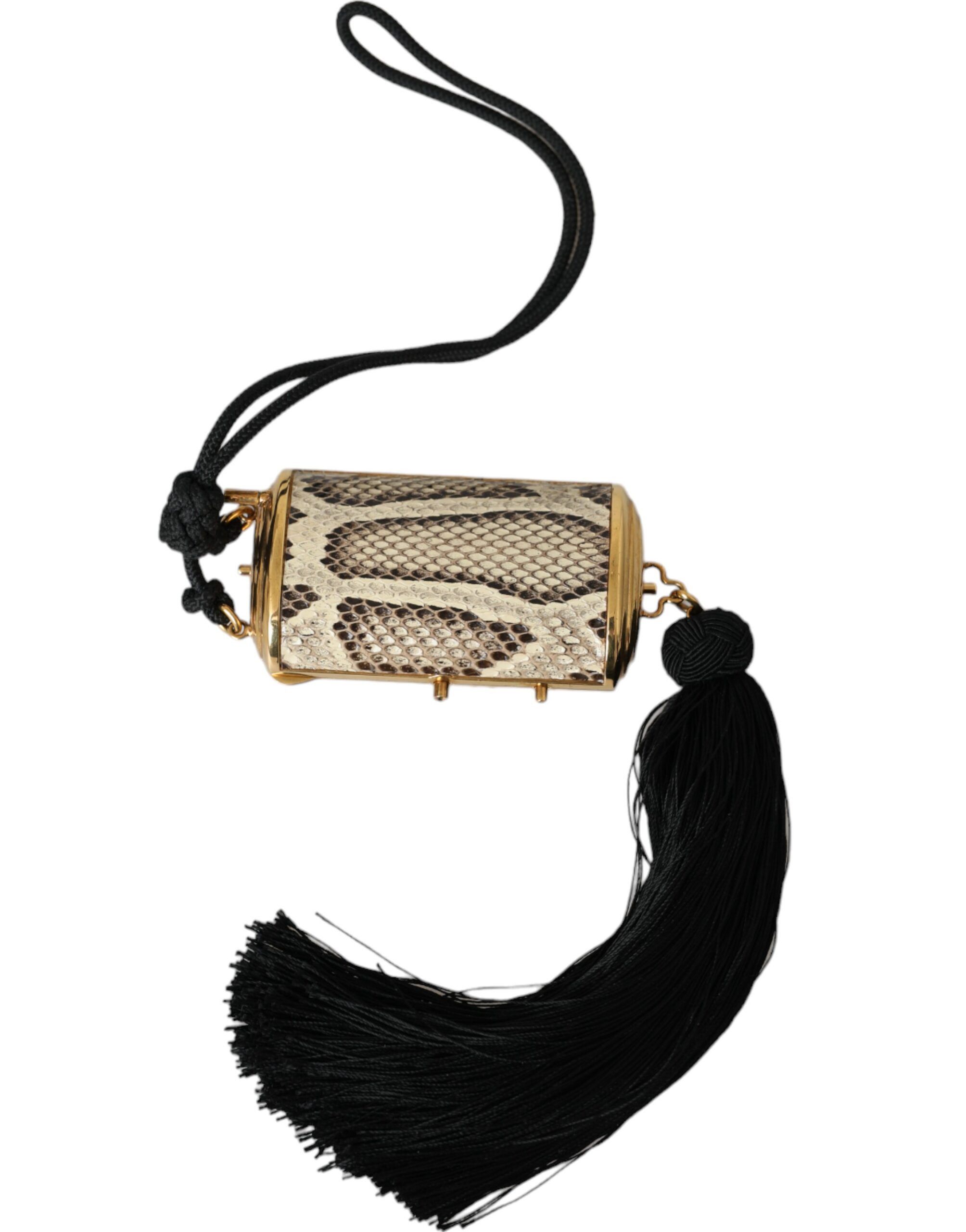 Dolce & Gabbana Beige Exotic Leather Mini Mirror Tassel Make Up Holder Size ONE SIZE - 2 Thumbnail