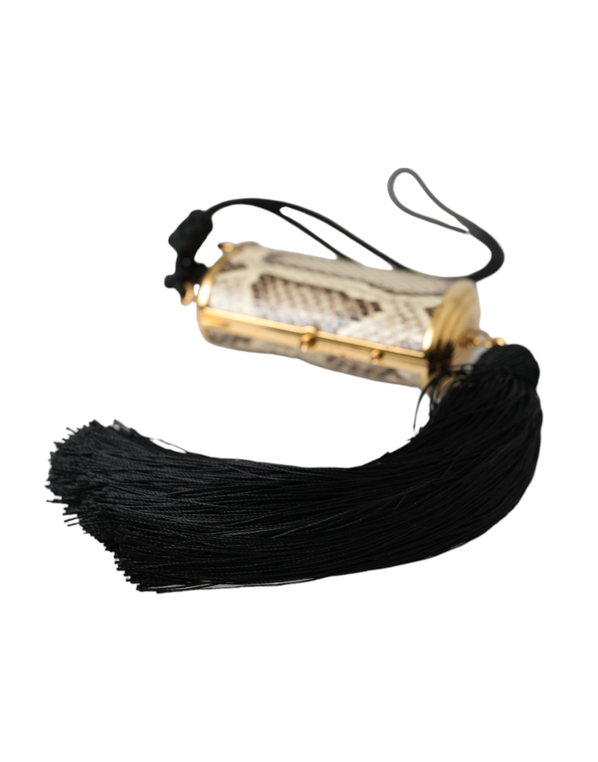 Dolce & Gabbana Beige Exotic Leather Mini Mirror Tassel Make Up Holder Size ONE SIZE - 3 Thumbnail