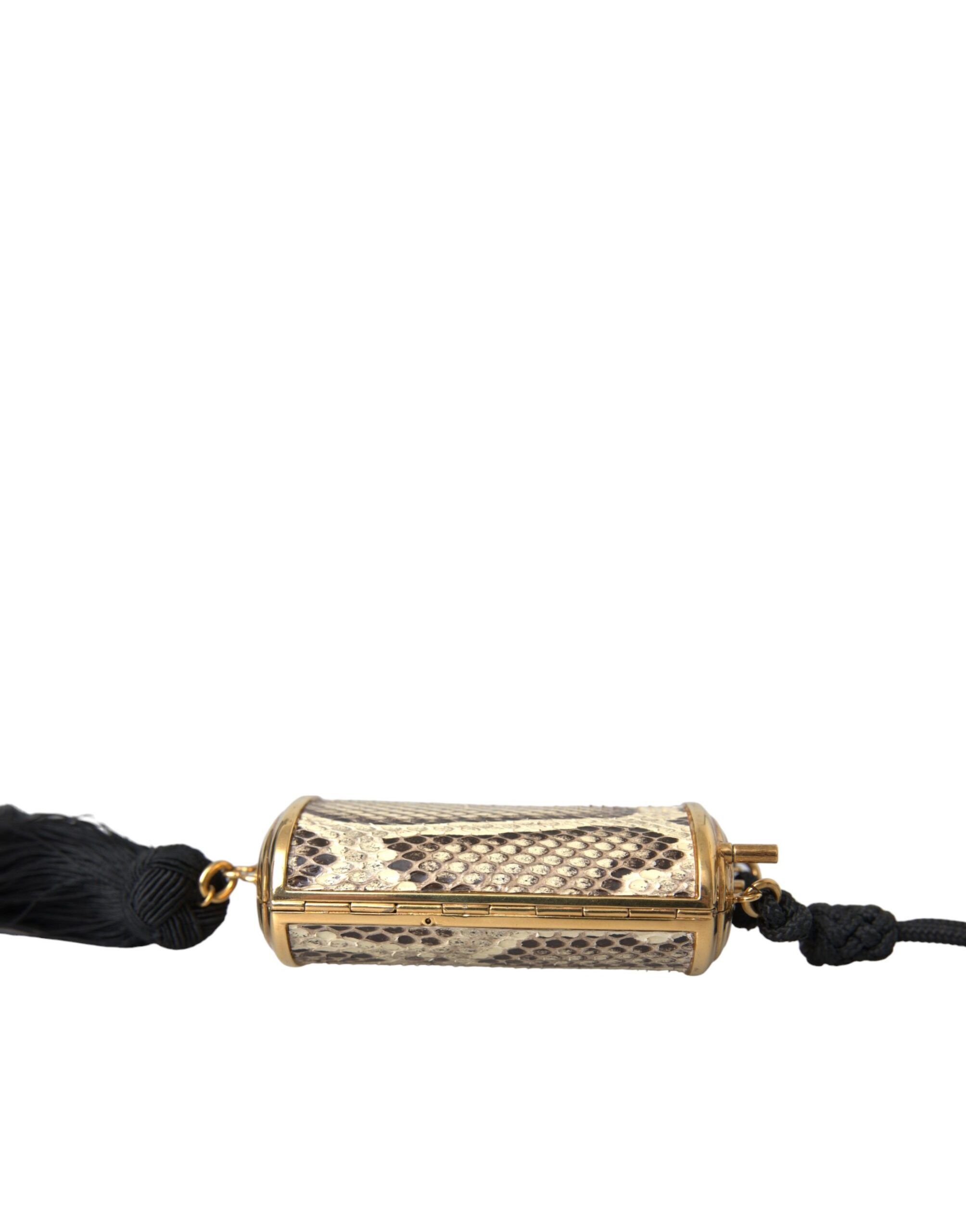 Dolce & Gabbana Beige Exotic Leather Mini Mirror Tassel Make Up Holder Size ONE SIZE - 4 Thumbnail