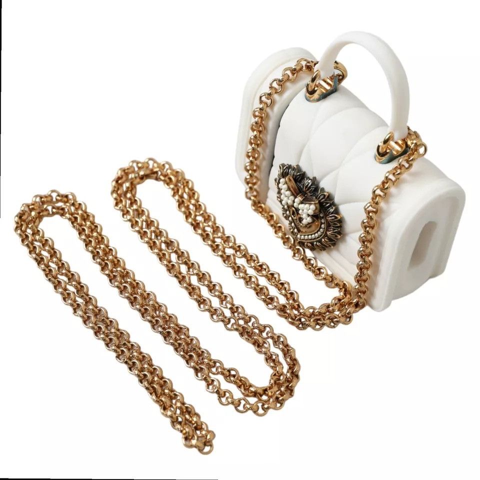 Dolce & Gabbana White Silicone Devotion Heart Bag Gold Chain Hand Airpods Size ONE SIZE - 3 Thumbnail