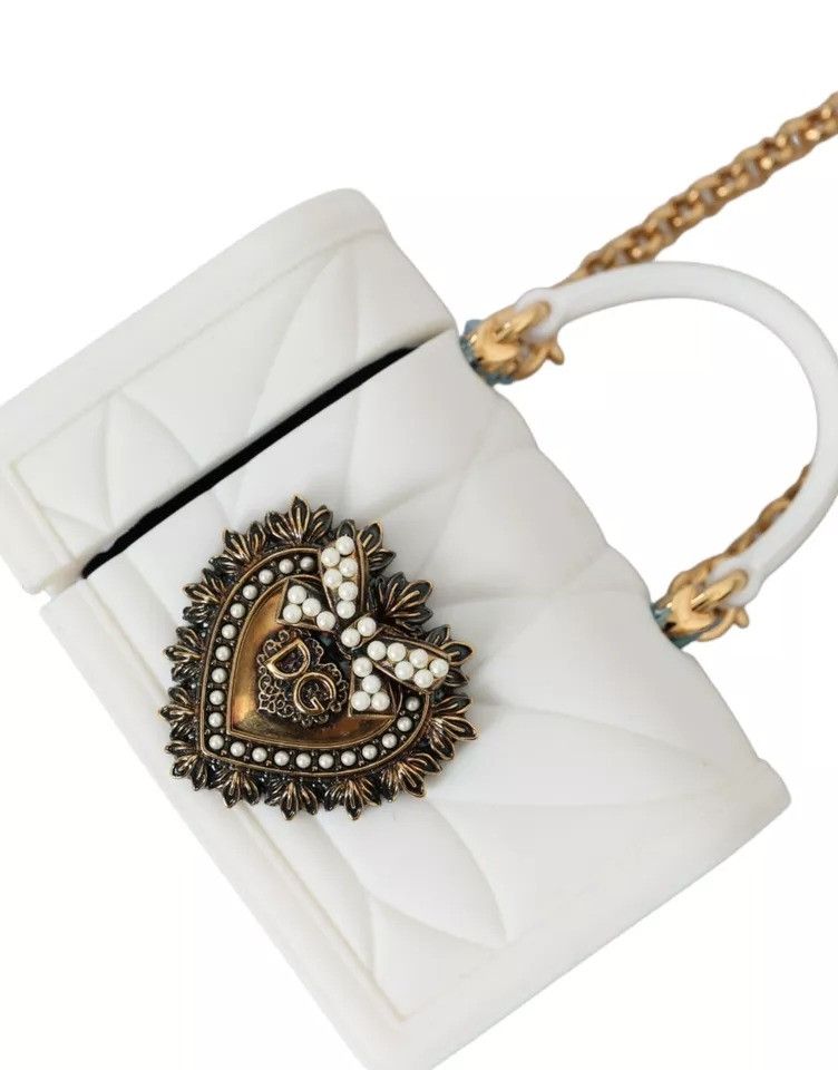 Dolce & Gabbana White Silicone Devotion Heart Bag Gold Chain Hand Airpods Size ONE SIZE - 4 Thumbnail