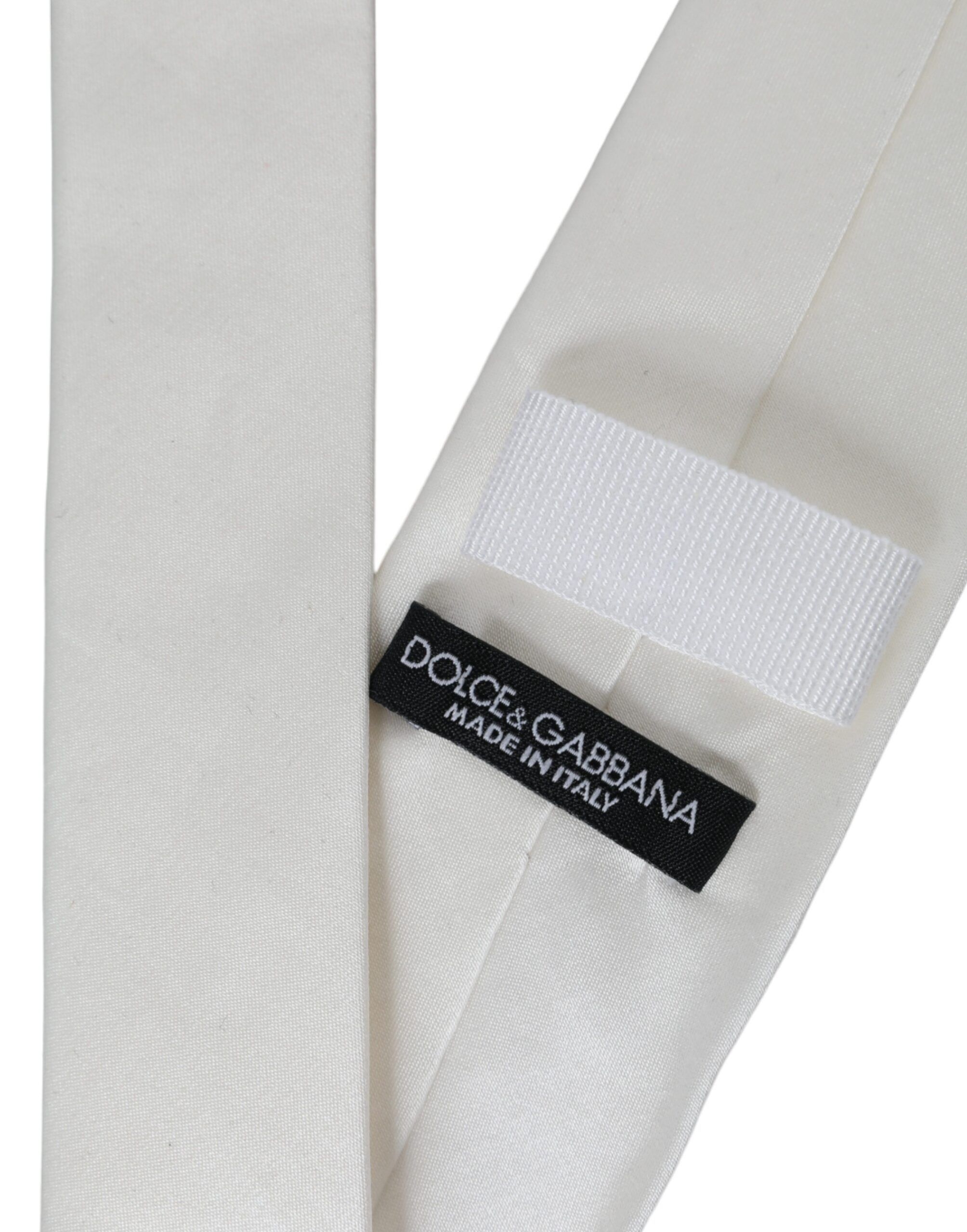 Dolce & Gabbana White Silk Blend Adjustable Tie Men's Men Size ONE SIZE - 5 Thumbnail
