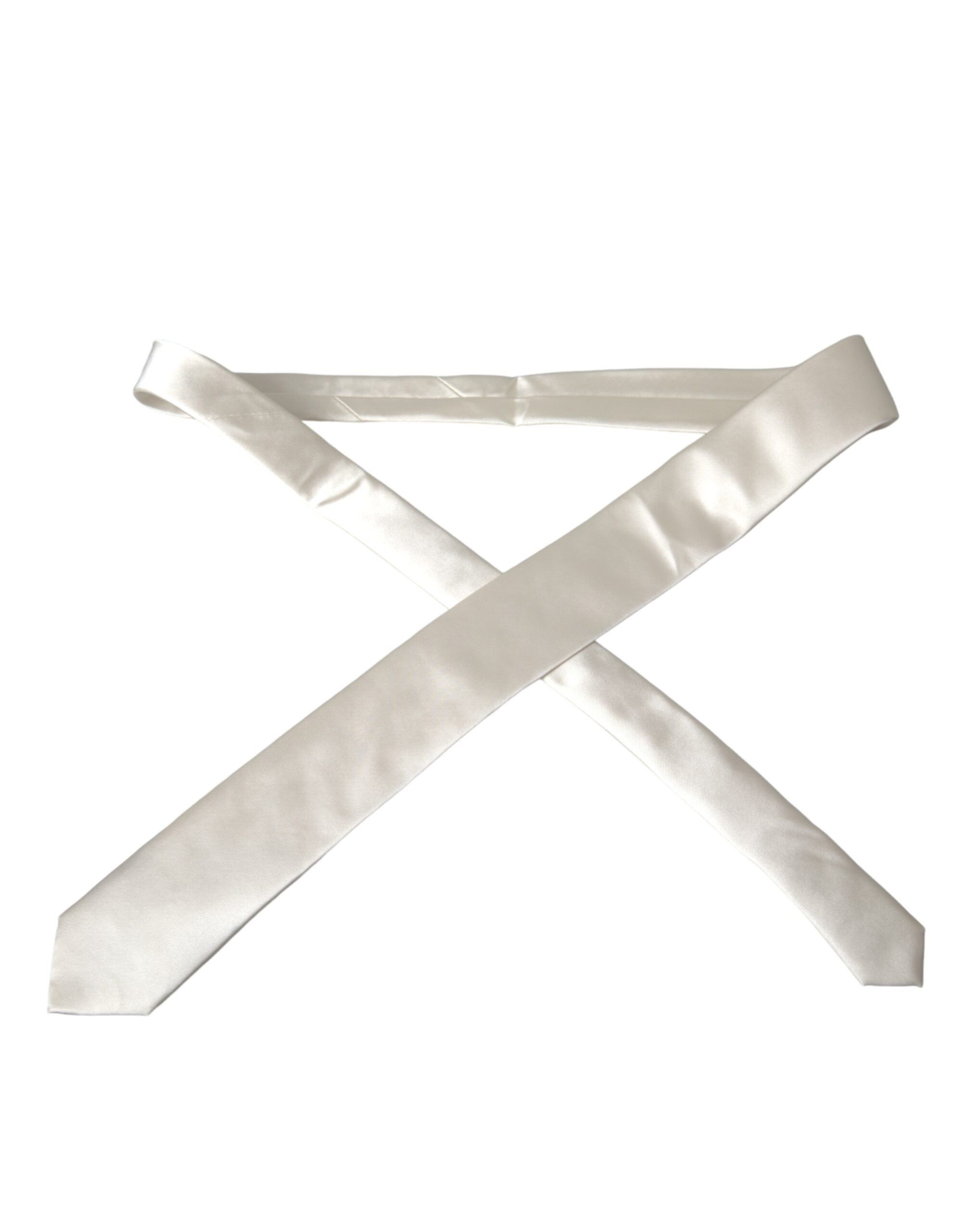 Dolce & Gabbana White Solid 100% Silk Adjustable Men's Tie Size ONE SIZE - 3 Thumbnail