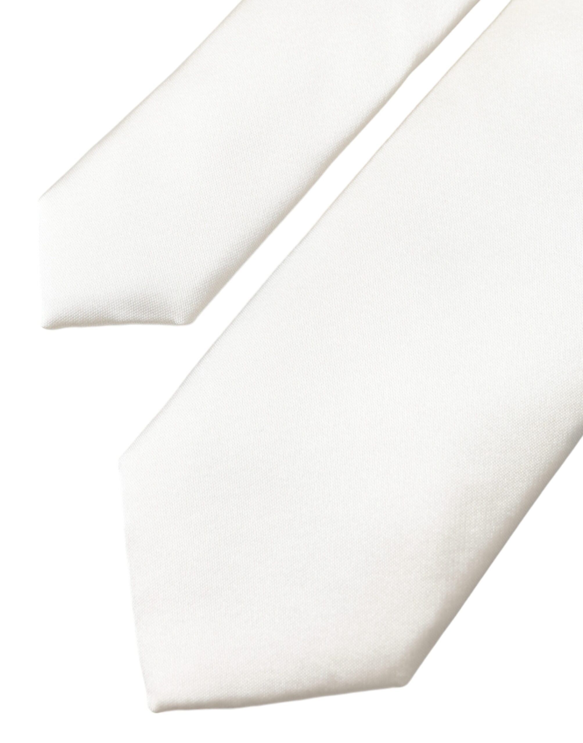 Dolce & Gabbana White Solid 100% Silk Adjustable Men's Tie Size ONE SIZE - 4 Thumbnail