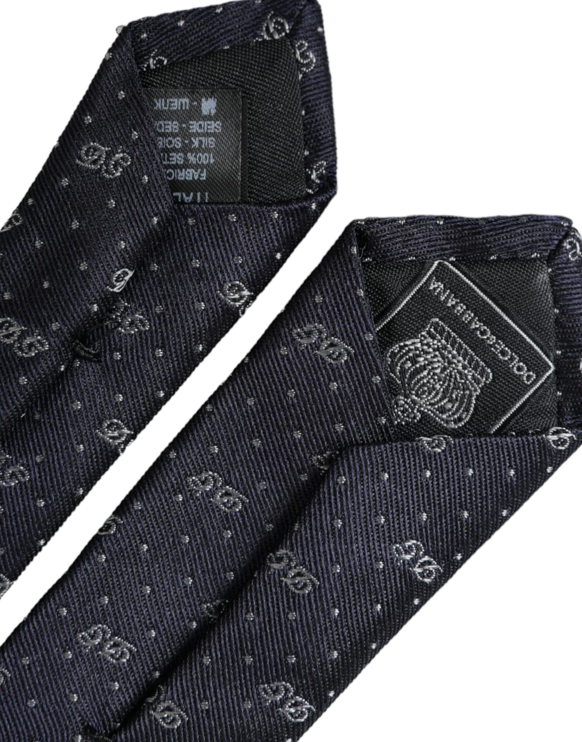Dolce & Gabbana Blue DG Logo 100% Silk Adjustable Men's Tie Size ONE SIZE - 3 Thumbnail