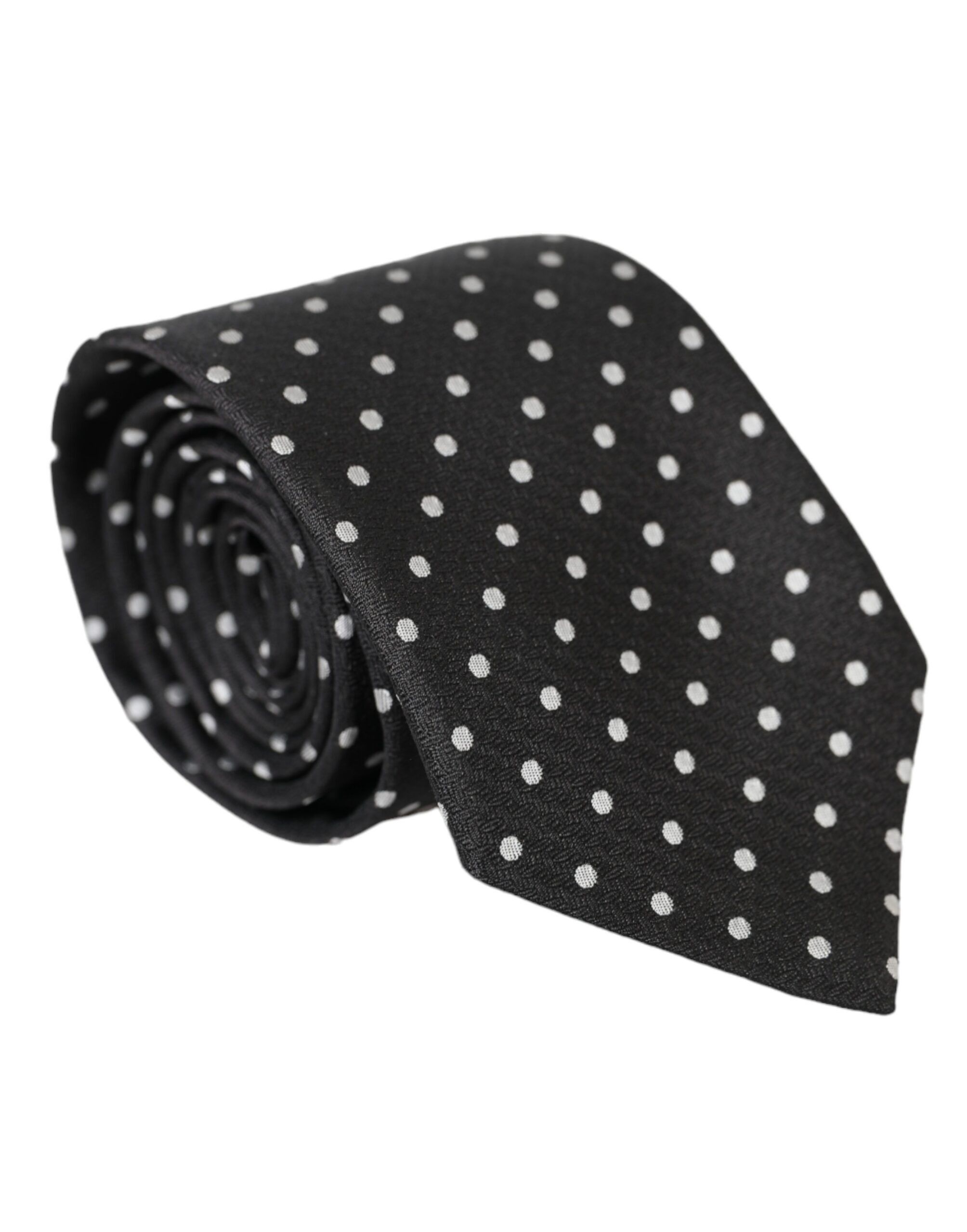 Dolce & Gabbana Black White Polka Dots 100% Silk Necktie Face Men's Mask Size ONE SIZE - 2 Thumbnail