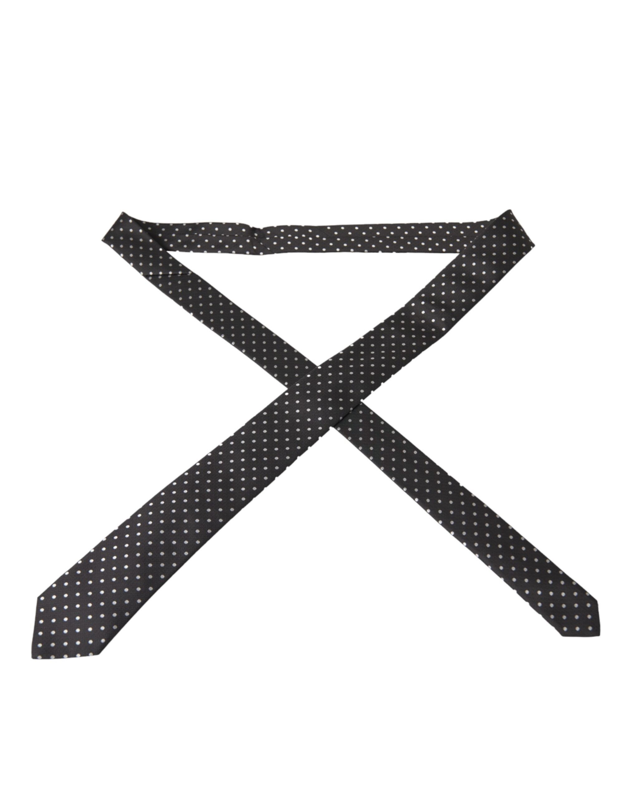 Dolce & Gabbana Black White Polka Dots 100% Silk Necktie Face Men's Mask Size ONE SIZE - 4 Thumbnail
