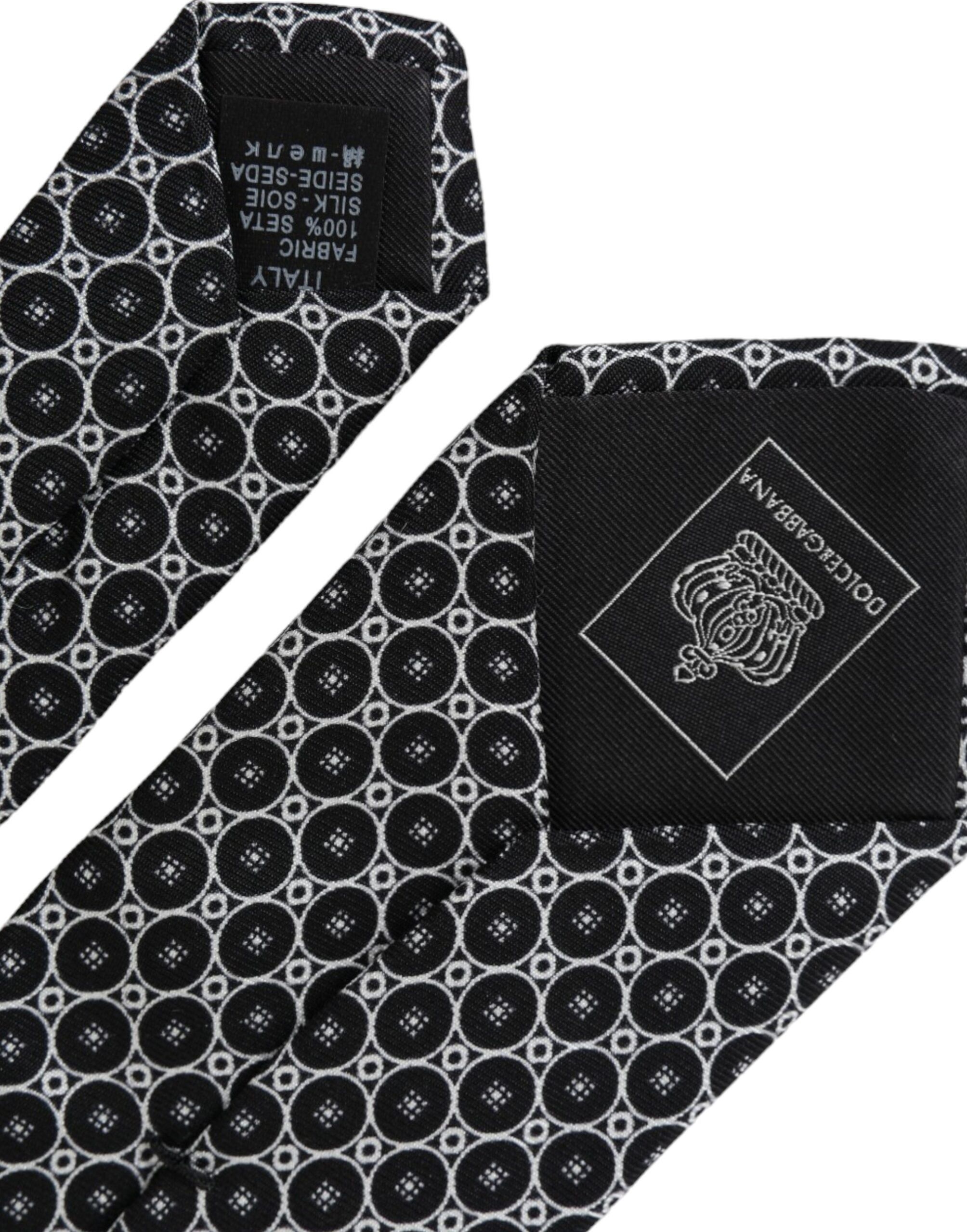 Dolce & Gabbana Black White Patterned Silk Adjustable Men Men's Tie Size ONE SIZE - 2 Thumbnail