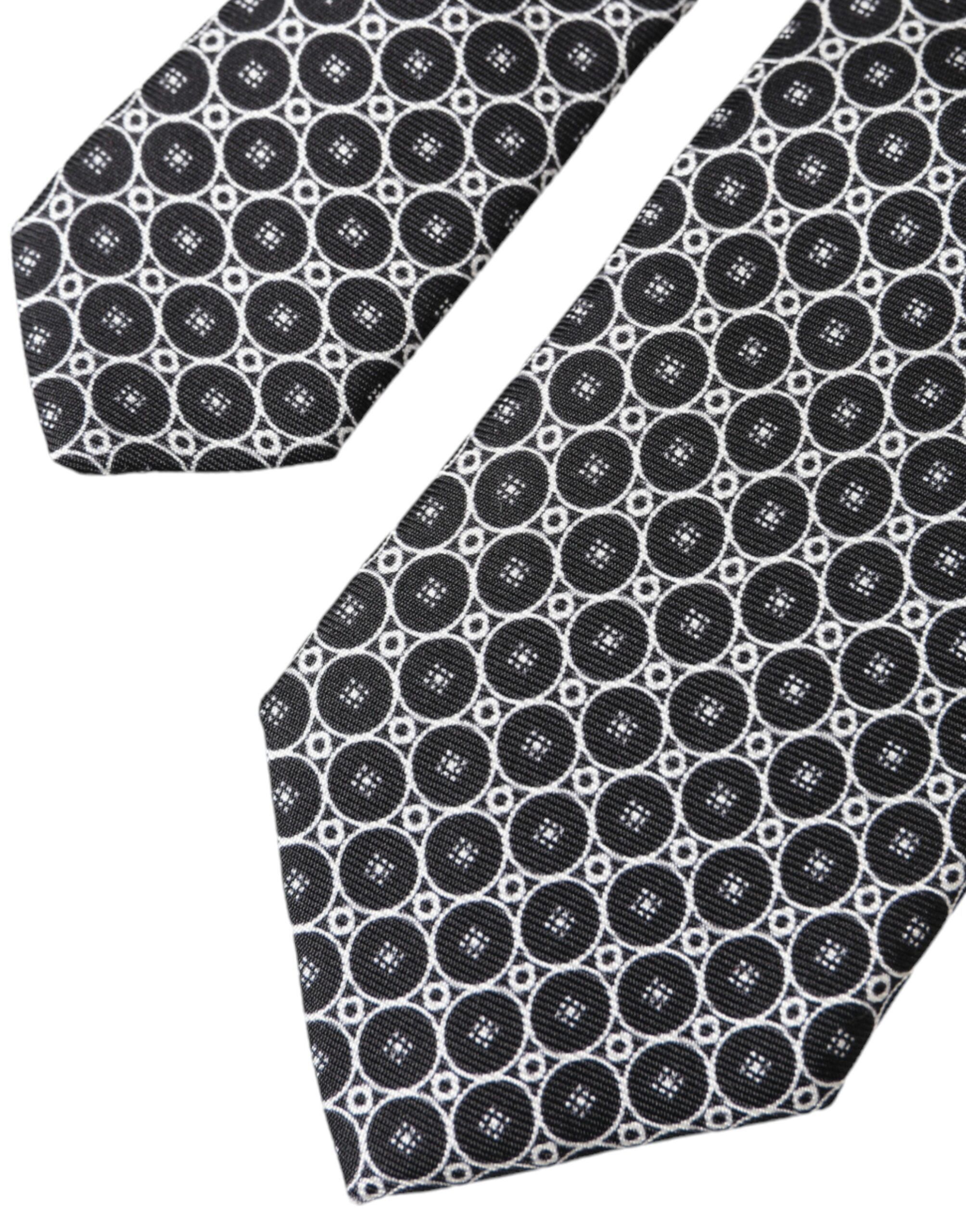 Dolce & Gabbana Black White Patterned Silk Adjustable Men Men's Tie Size ONE SIZE - 4 Thumbnail