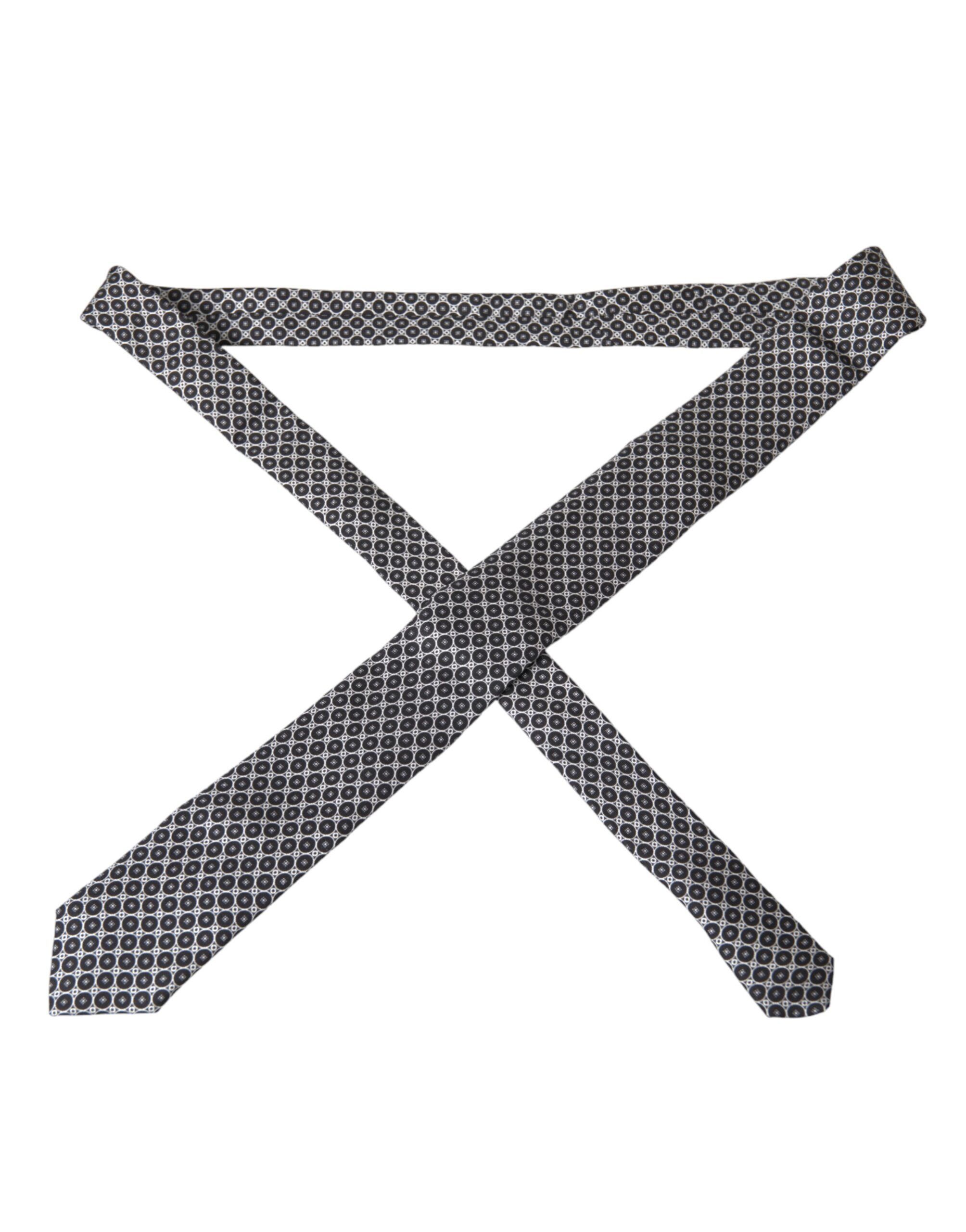 Dolce & Gabbana Black White Patterned Silk Adjustable Men Men's Tie Size ONE SIZE - 5 Thumbnail