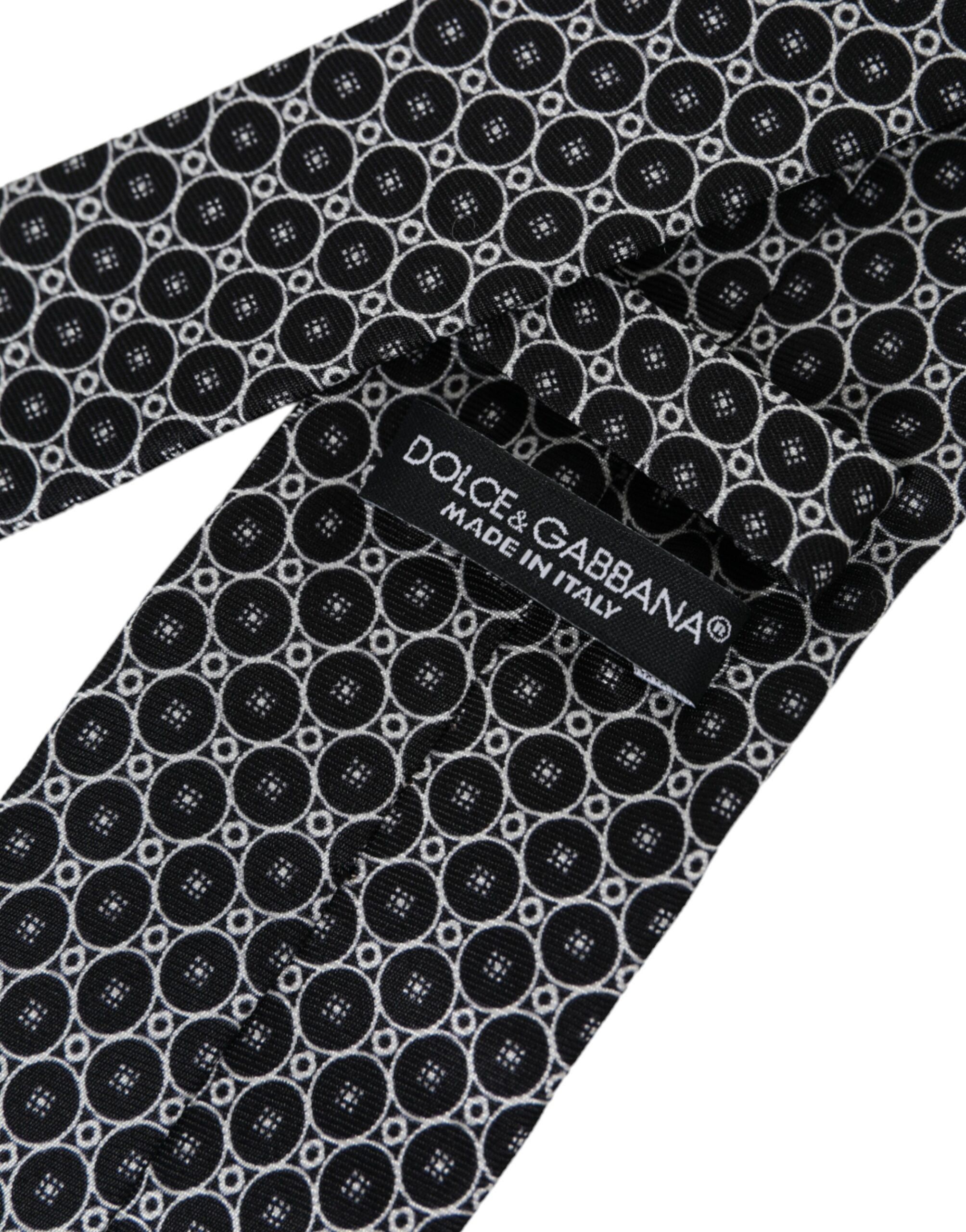 Dolce & Gabbana Black White Patterned Silk Adjustable Men Men's Tie Size ONE SIZE - 3 Thumbnail