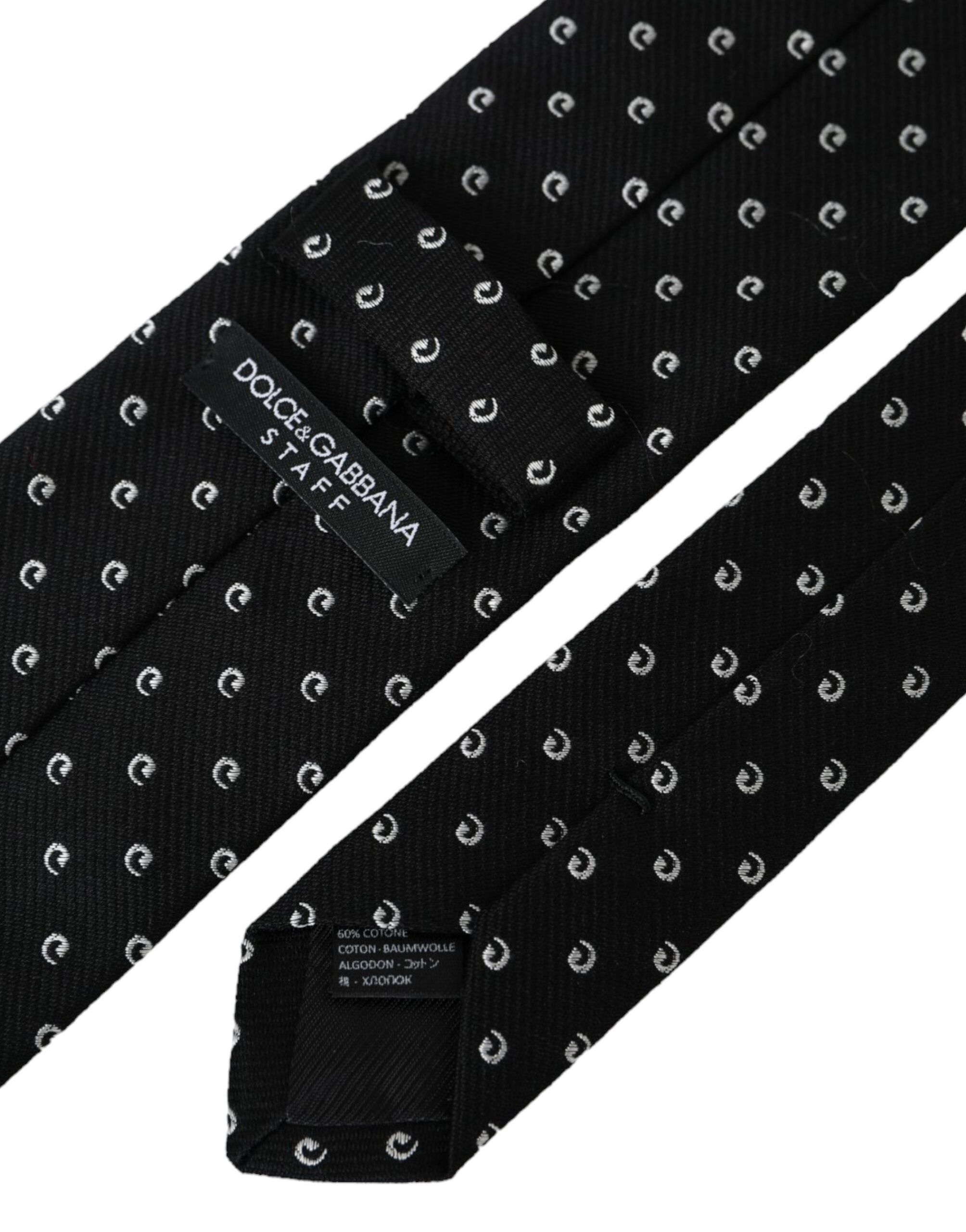 Dolce & Gabbana Black Logo Cotton Blend Adjustable Men's Tie Size ONE SIZE - 2 Thumbnail