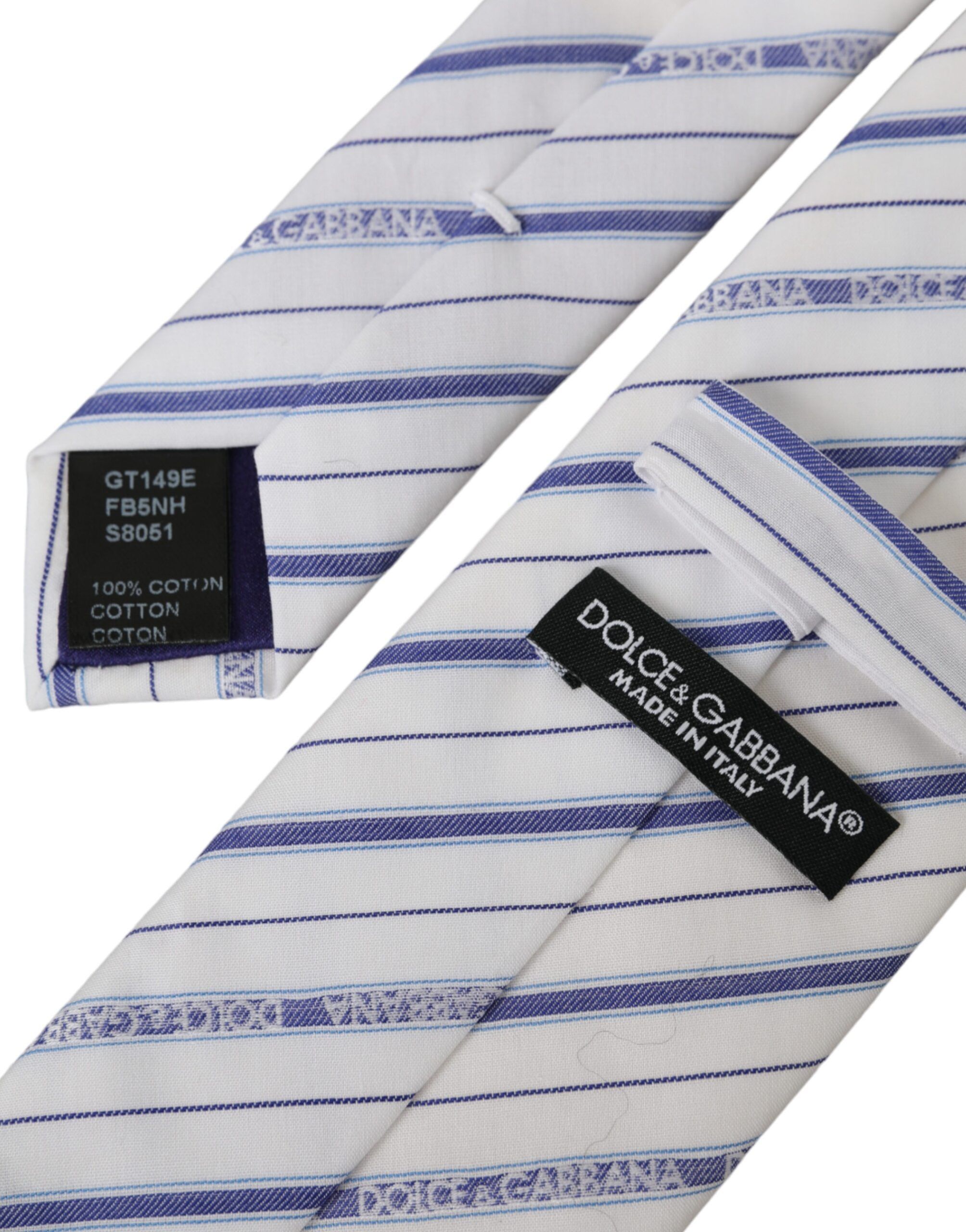 Dolce & Gabbana White Blue Stripes Silk Adjustable Men's Tie Size ONE SIZE - 5 Thumbnail