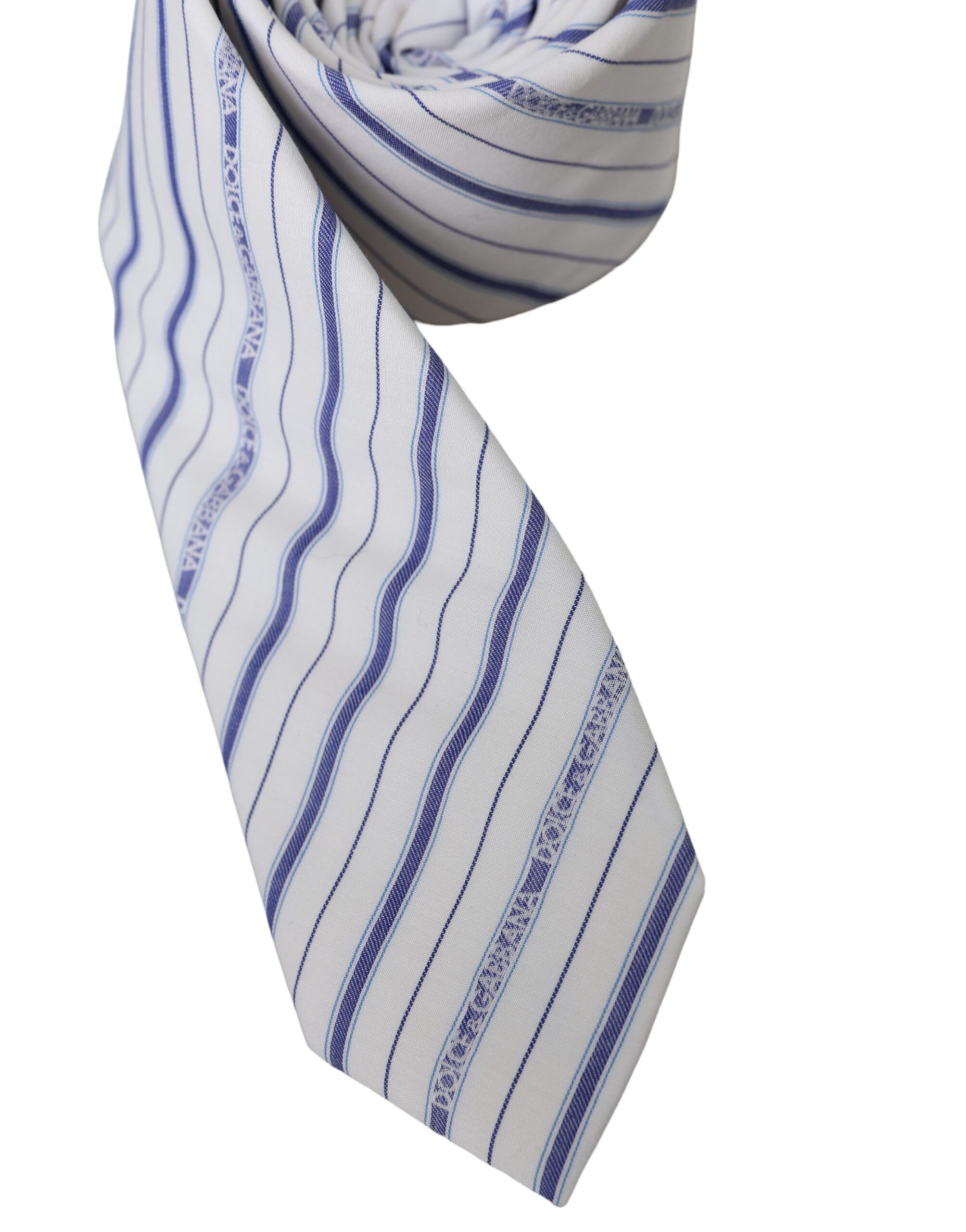 Dolce & Gabbana White Blue Stripes Silk Adjustable Men's Tie Size ONE SIZE - 2 Thumbnail