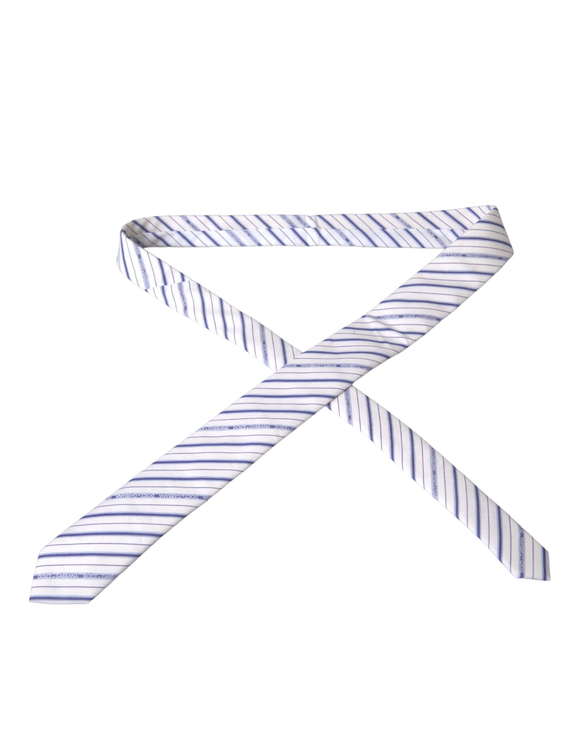 Dolce & Gabbana White Blue Stripes Silk Adjustable Men's Tie Size ONE SIZE - 3 Thumbnail