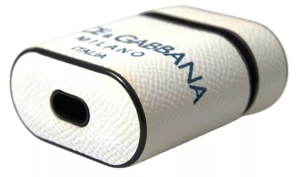 Dolce & Gabbana White Blue Calf Leather Logo Print Strap Airpods Women's Size ONE SIZE - 3 Thumbnail