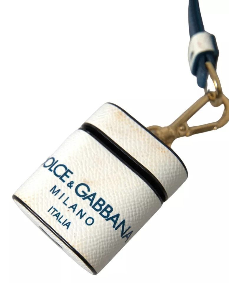Dolce & Gabbana White Blue Calf Leather Logo Print Strap Airpods Women's Size ONE SIZE - 2 Thumbnail