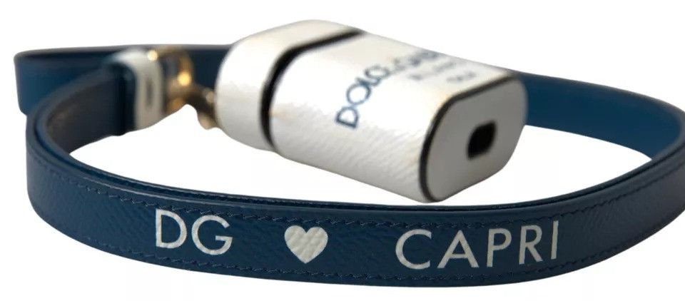 Dolce & Gabbana White Blue Calf Leather Logo Print Strap Airpods Women's Size ONE SIZE - 4 Thumbnail
