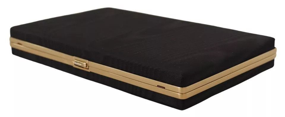 Dolce & Gabbana Black Silk Gold Frame Clutch Evening Party Purse Women's Size ONE SIZE - 4 Thumbnail