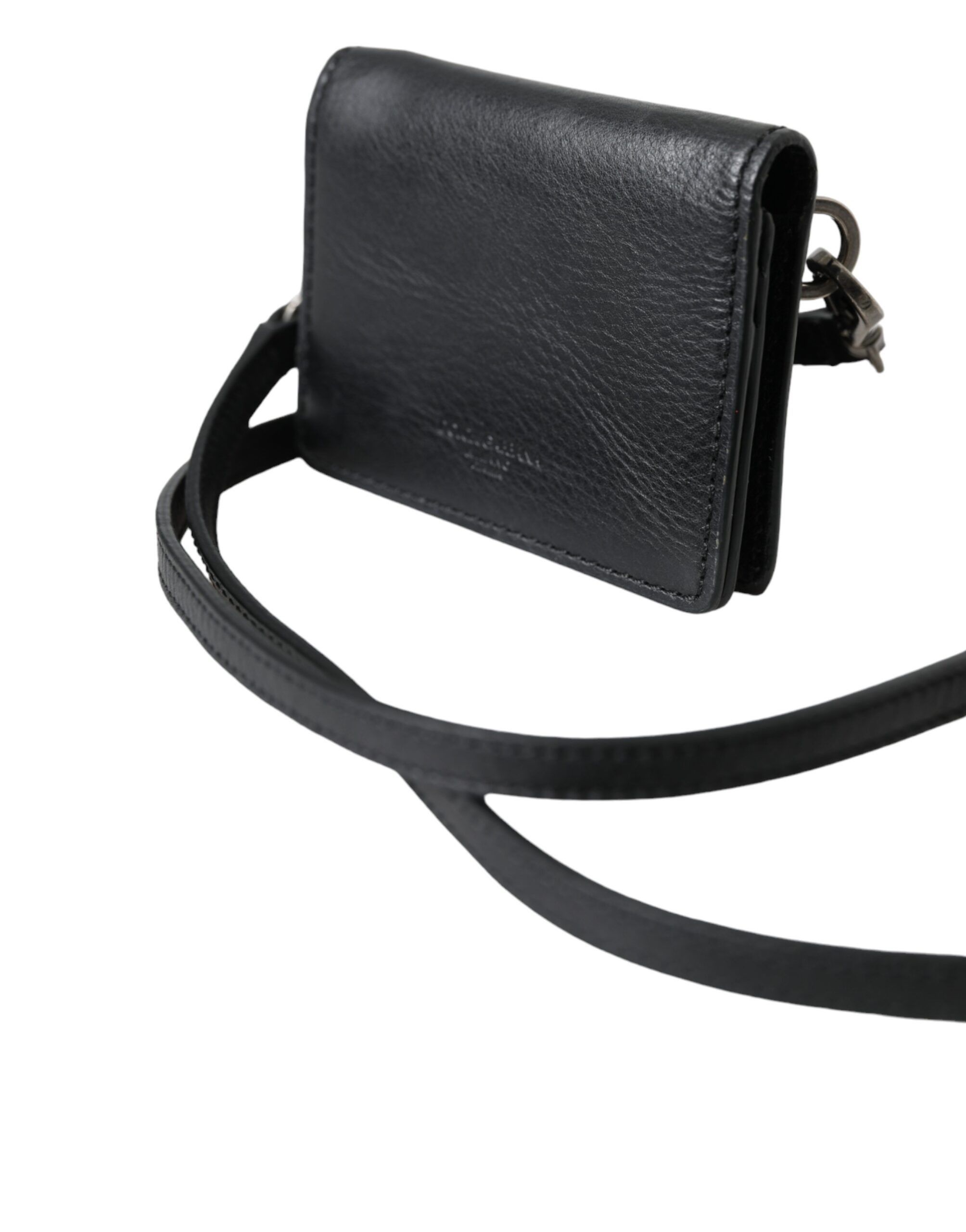 Black Leather Bifold Sling Women Card Holder Purse Women's