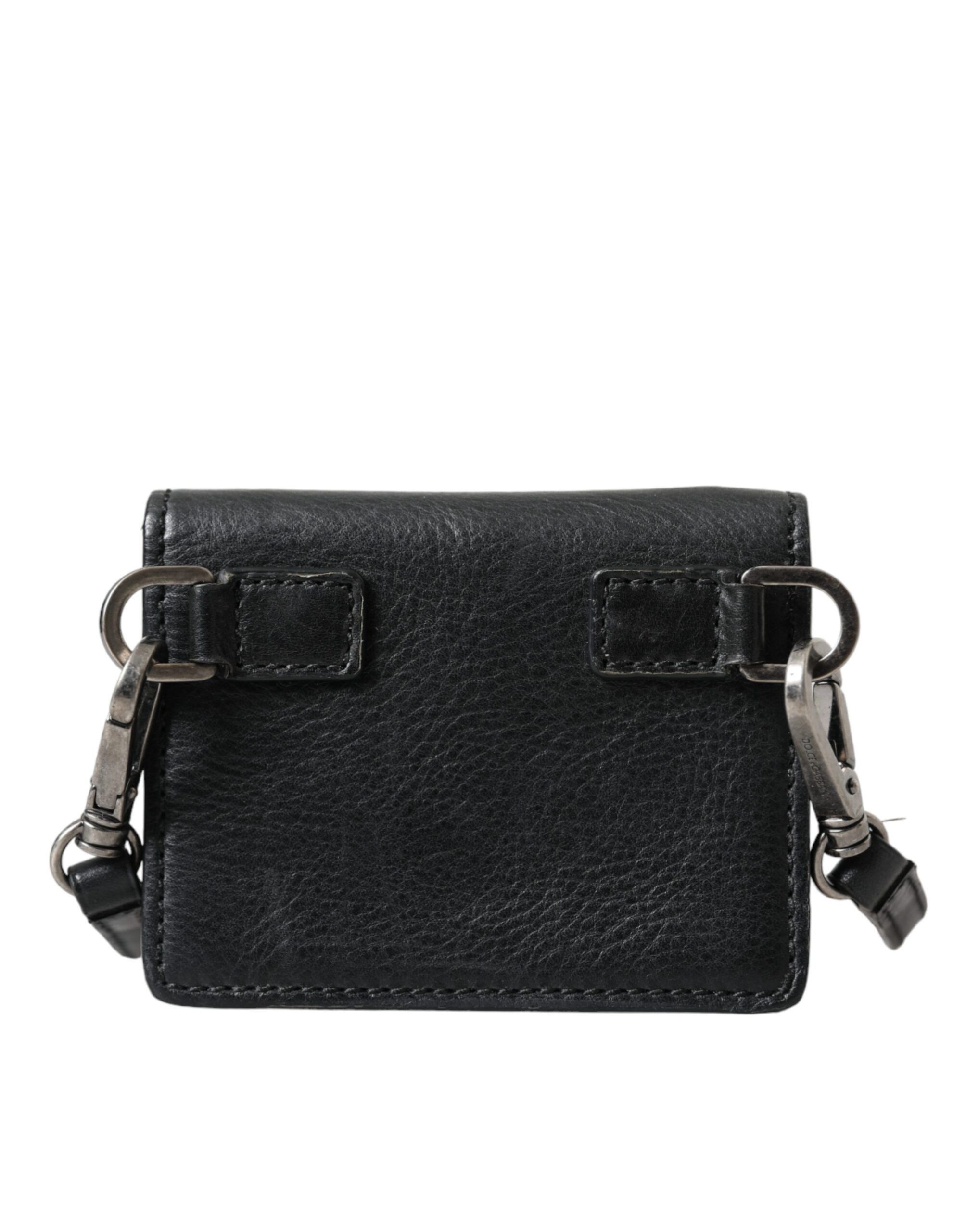 Black Leather Bifold Sling Women Card Holder Purse Women's