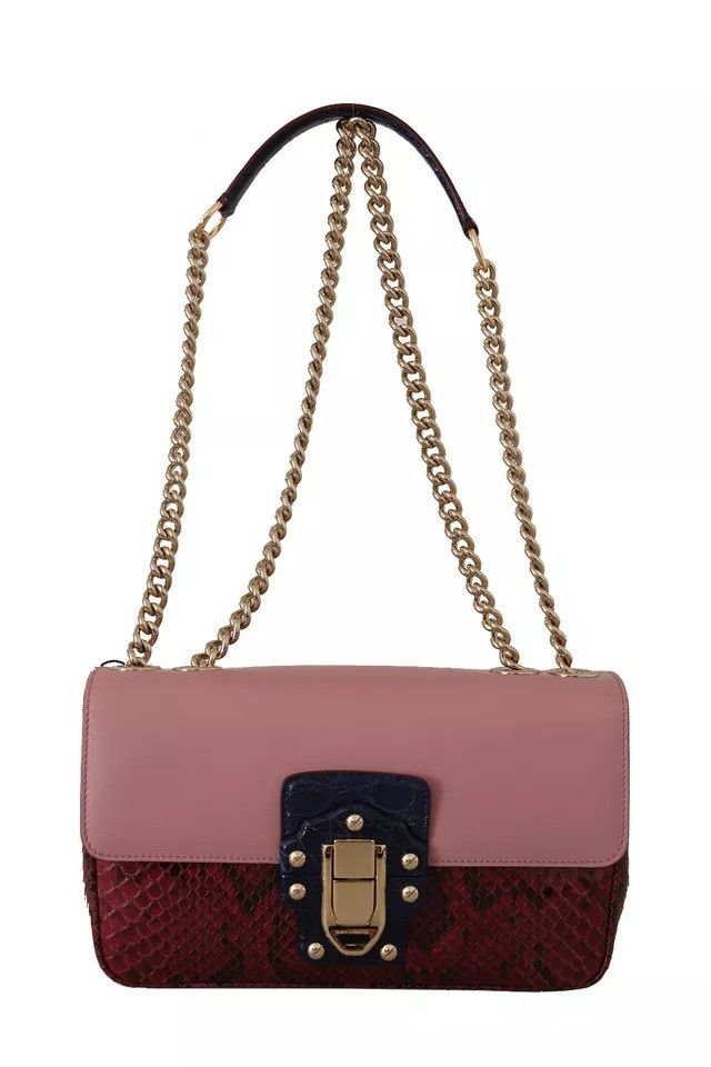 Dolce & Gabbana Pink Red Exotic Skins Gold Chain Purse LUCIA Leather Size ONE SIZE - 2 Thumbnail