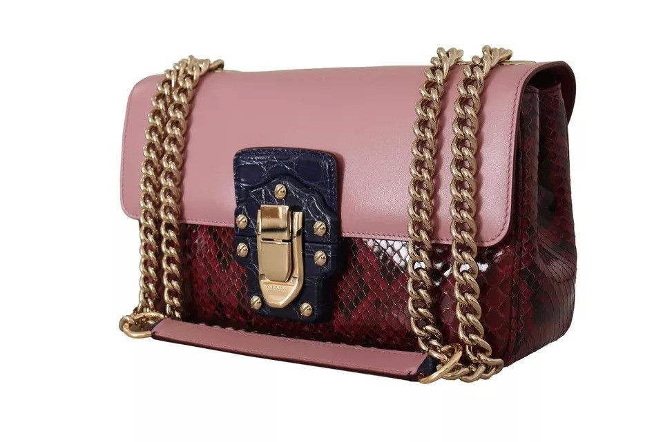 Dolce & Gabbana Pink Red Exotic Skins Gold Chain Purse LUCIA Leather Size ONE SIZE - 5 Thumbnail