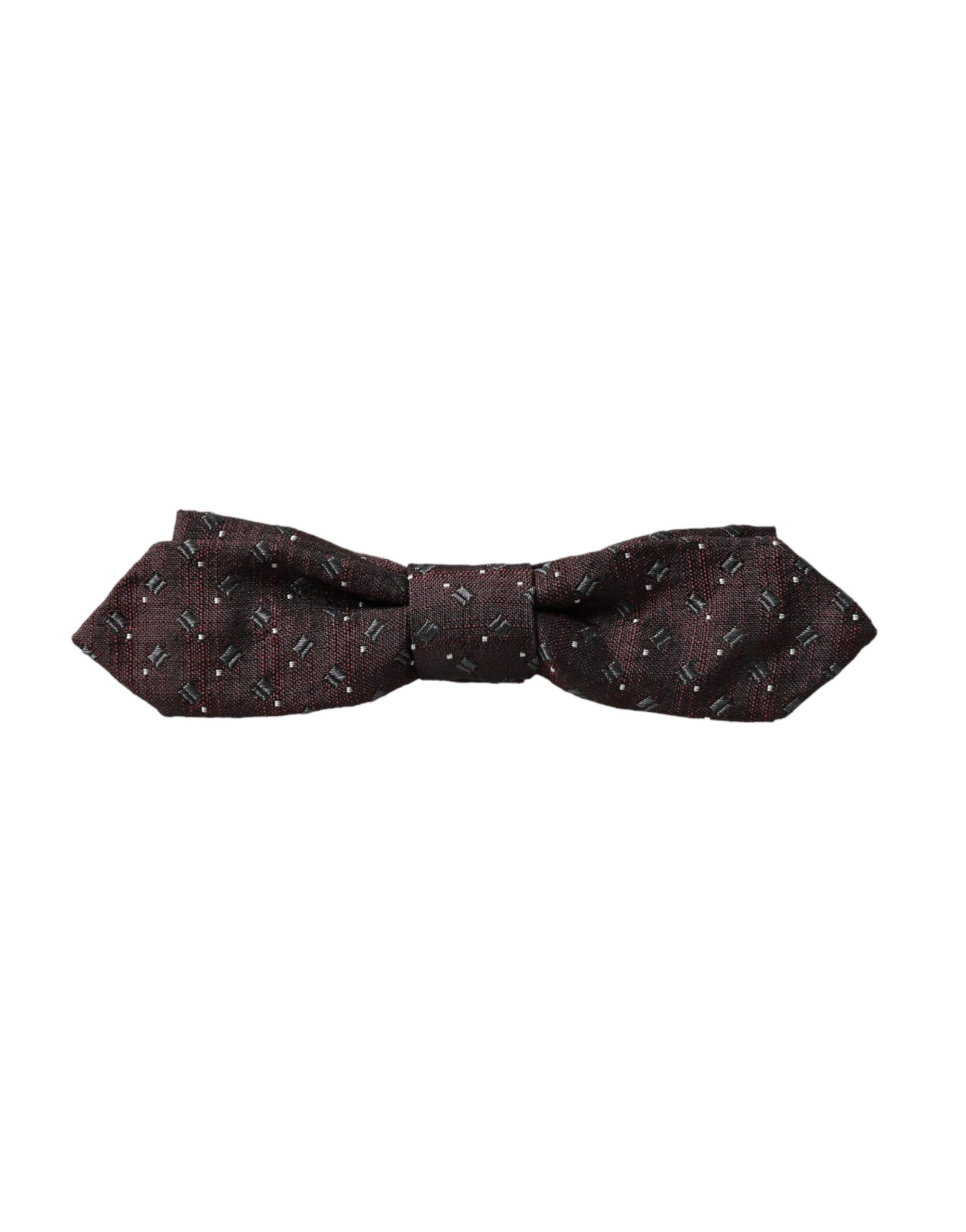 Dolce & Gabbana Maroon Silk Patterned Adjustable Neck Papillon Bow Men's Size ONE SIZE - 5 Thumbnail