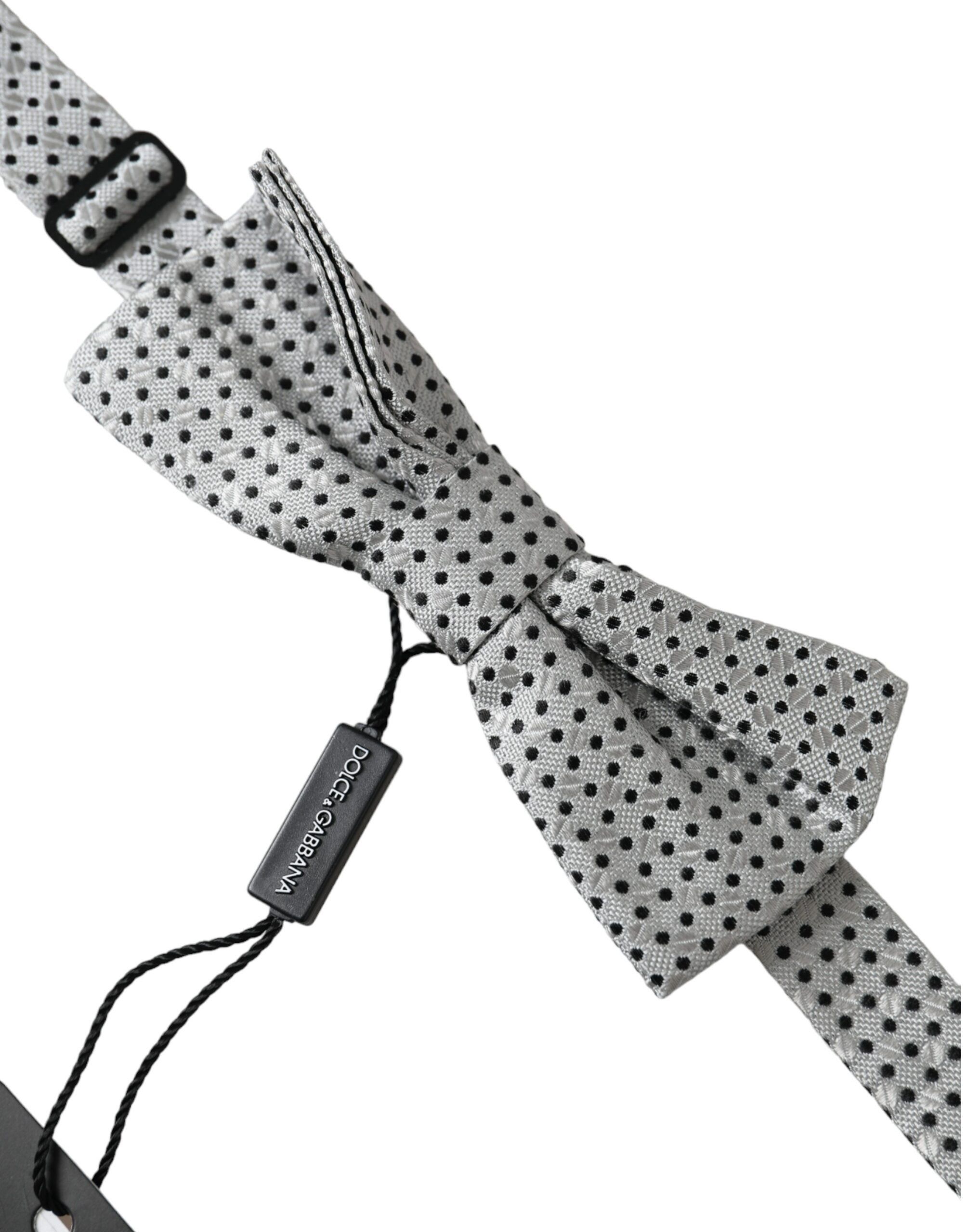 Dolce & Gabbana Gray Silk Polka Dot Adjustable Neck Men Papillon Bow Men's Size ONE SIZE - 2 Thumbnail