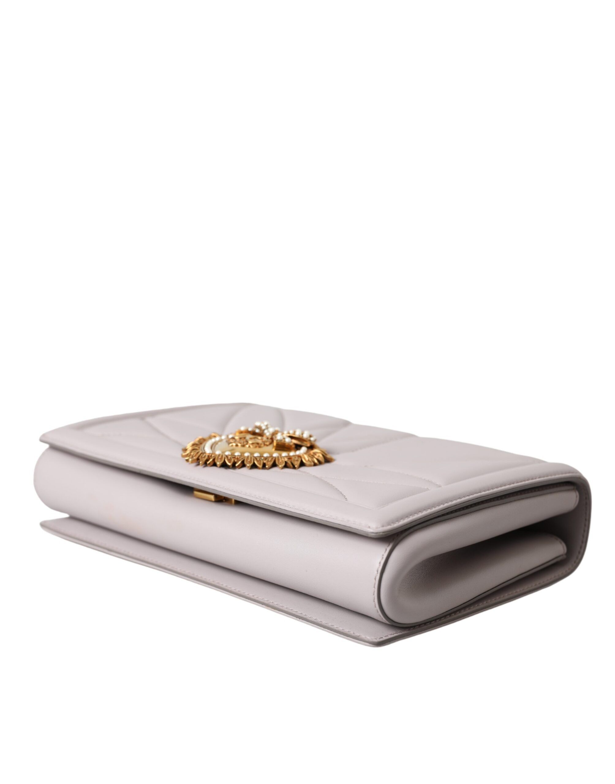Dolce & Gabbana Light Gray Devotion Gold Heart Leather Shoulder Women's Bag Size ONE SIZE - 5 Thumbnail