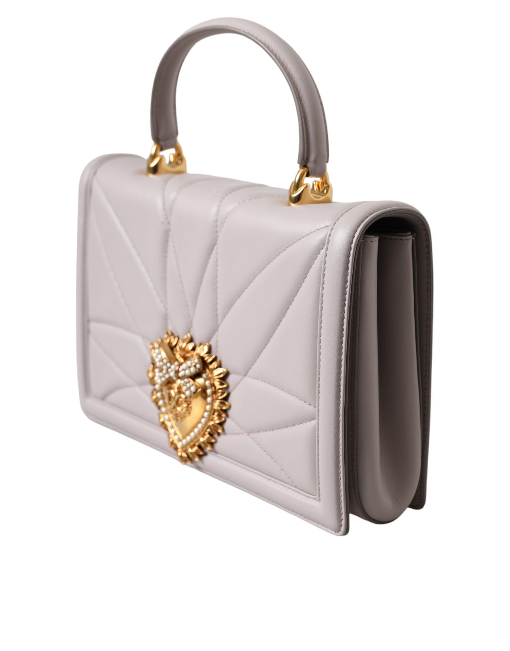 Dolce & Gabbana Light Gray Devotion Gold Heart Leather Shoulder Women's Bag Size ONE SIZE - 2 Thumbnail