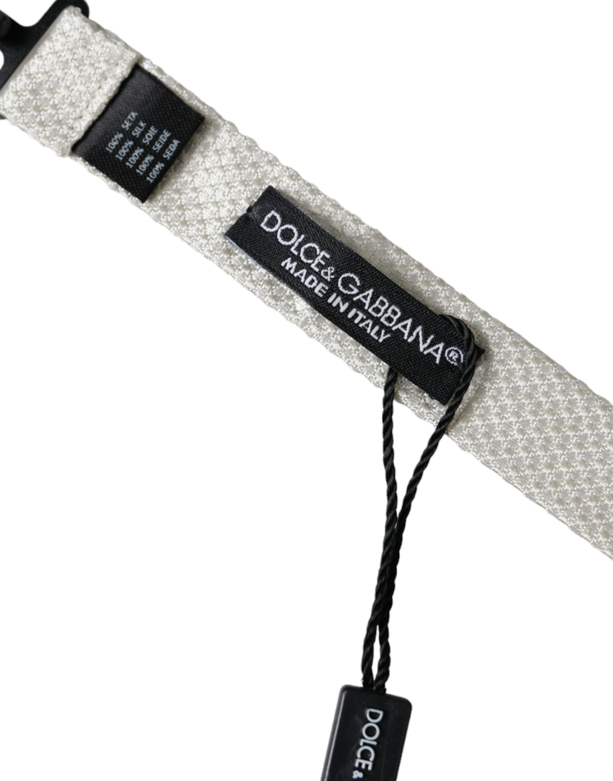 Dolce & Gabbana Off White Silk Adjustable Neck Men Papillon Bow Men's Tie Size ONE SIZE - 4 Thumbnail