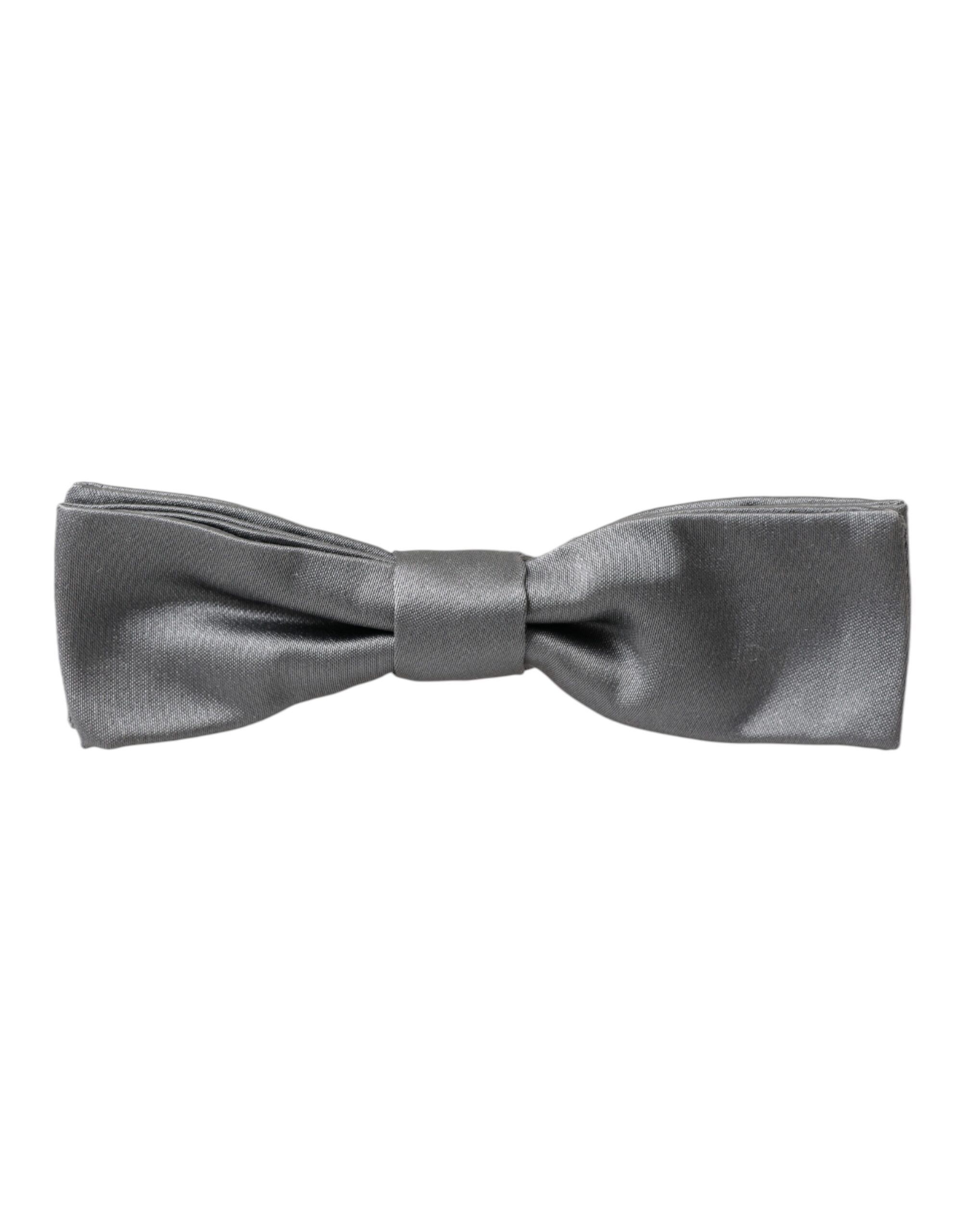Dolce & Gabbana Gray Satin Silk Adjustable Neck Men Papillon Bow Men's Tie Size ONE SIZE - 3 Thumbnail