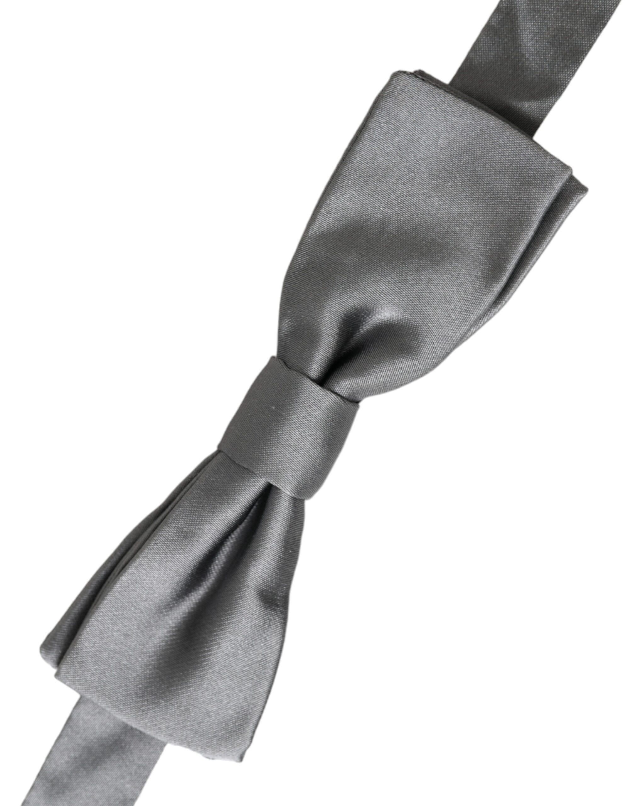 Dolce & Gabbana Gray Satin Silk Adjustable Neck Men Papillon Bow Men's Tie Size ONE SIZE - 2 Thumbnail