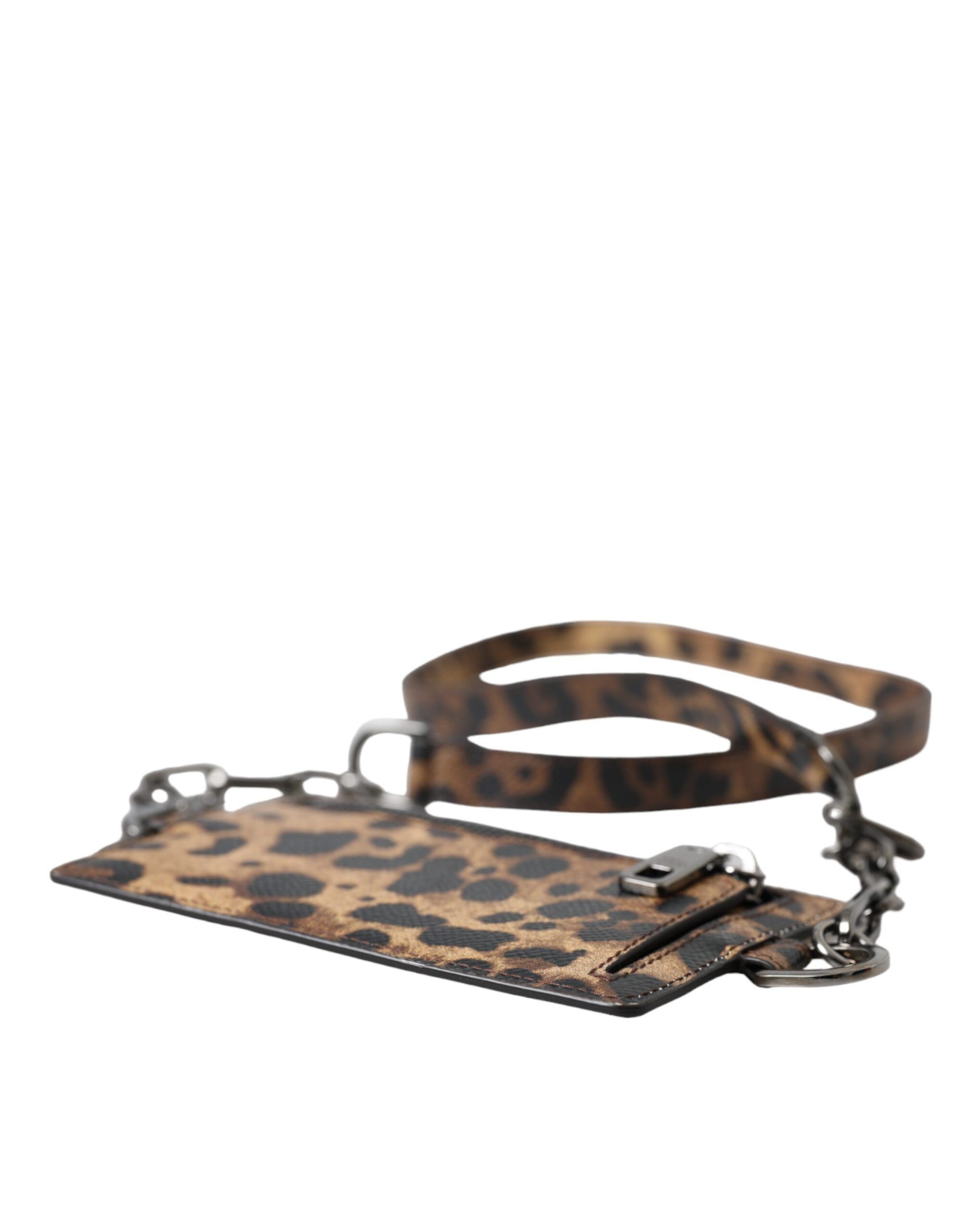 Dolce & Gabbana Brown Leather Leopard Print Logo Plaque Cardholder Women's Size ONE SIZE - 4 Thumbnail
