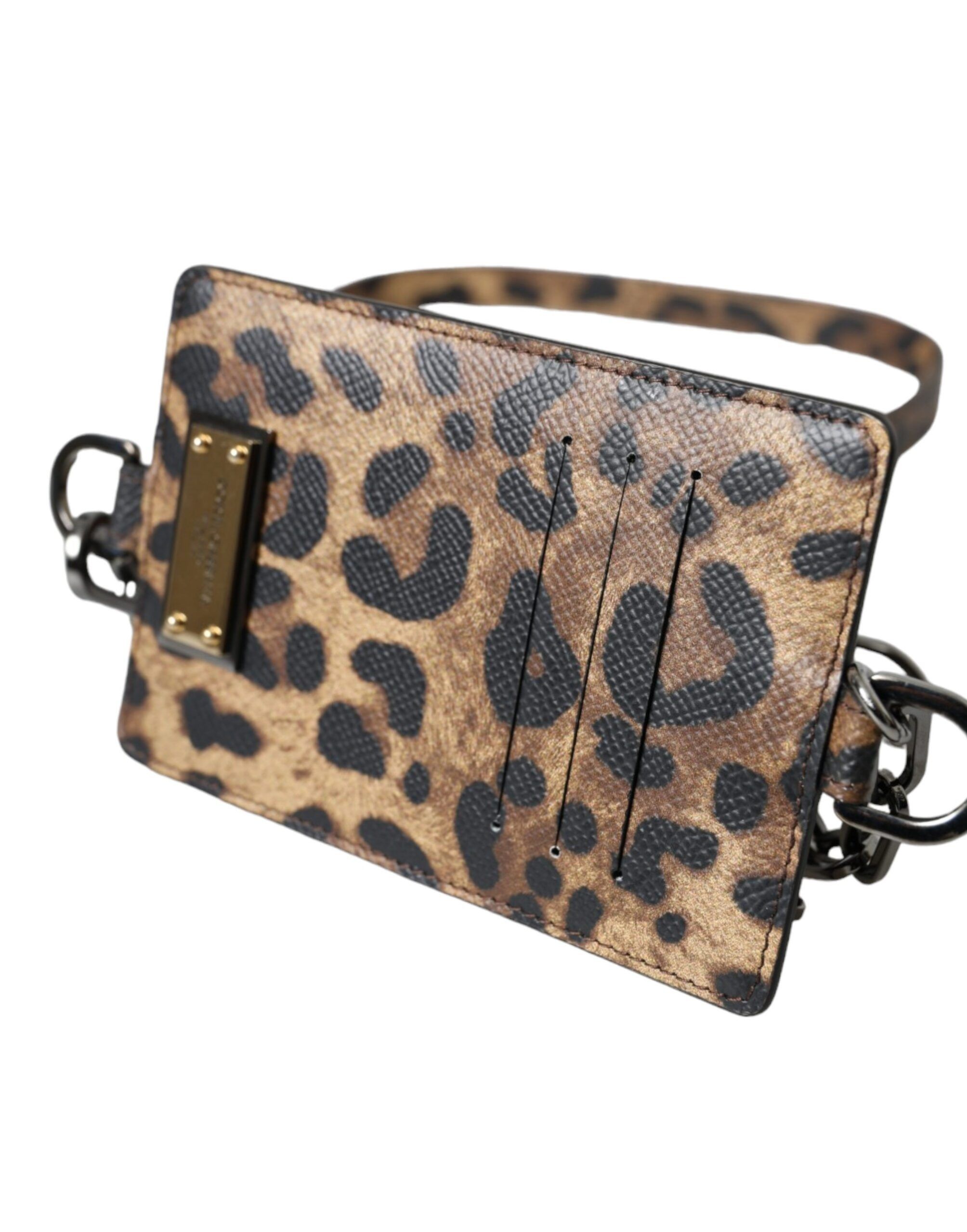 Dolce & Gabbana Brown Leather Leopard Print Logo Plaque Cardholder Women's Size ONE SIZE - 3 Thumbnail