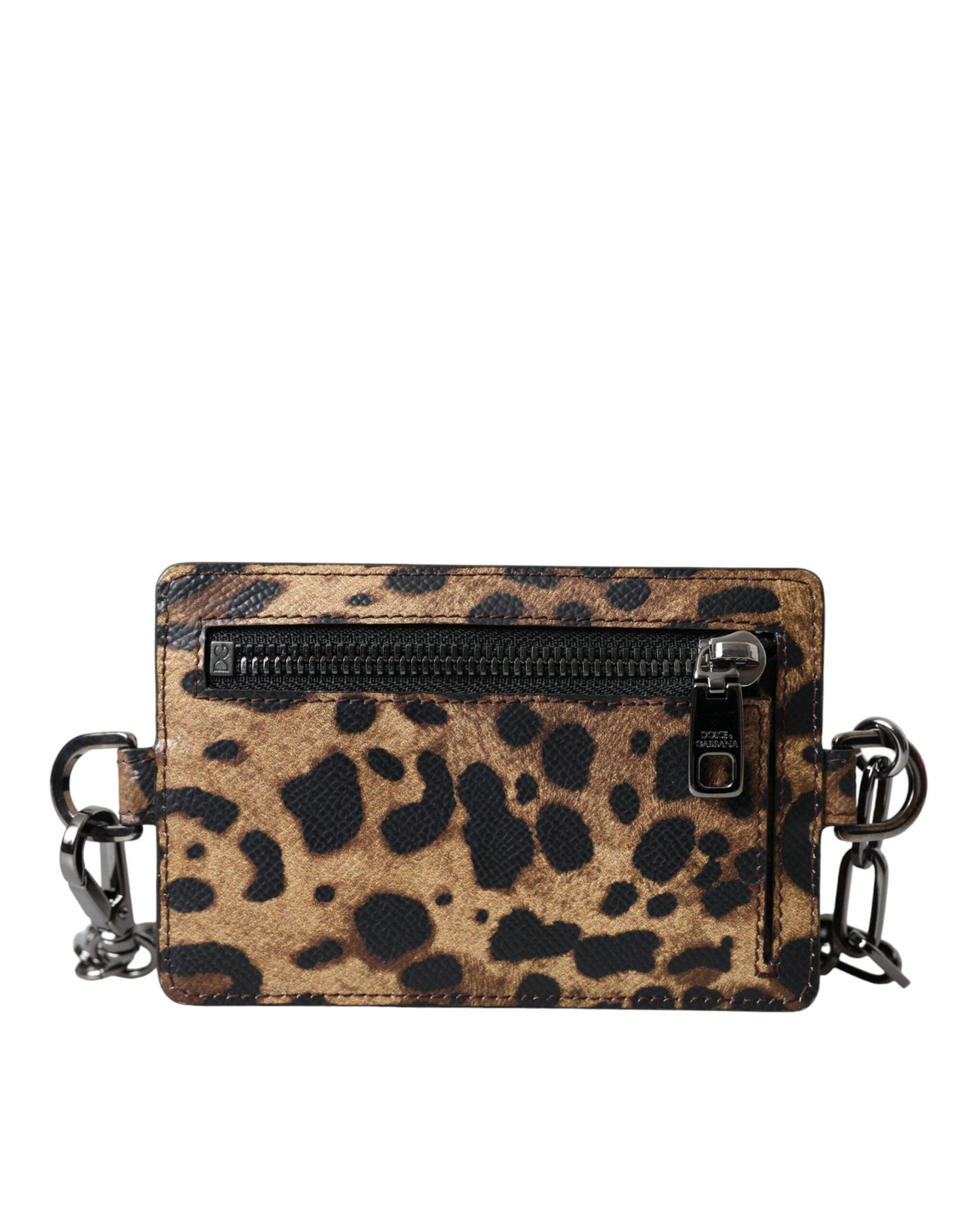 Dolce & Gabbana Brown Leather Leopard Print Logo Plaque Cardholder Women's Size ONE SIZE - 5 Thumbnail