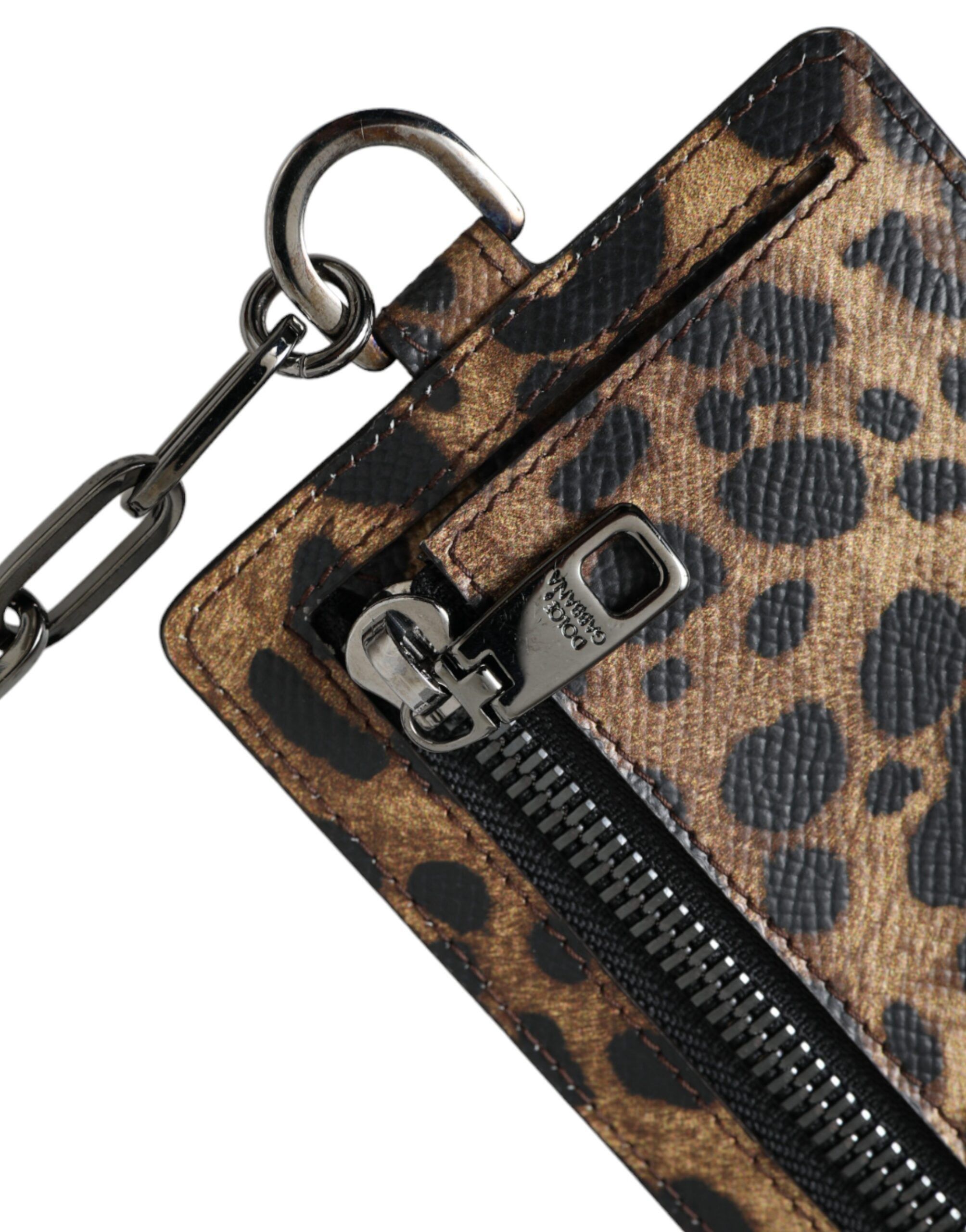 Dolce & Gabbana Brown Leather Leopard Print Logo Plaque Cardholder Women's Size ONE SIZE - 6 Thumbnail