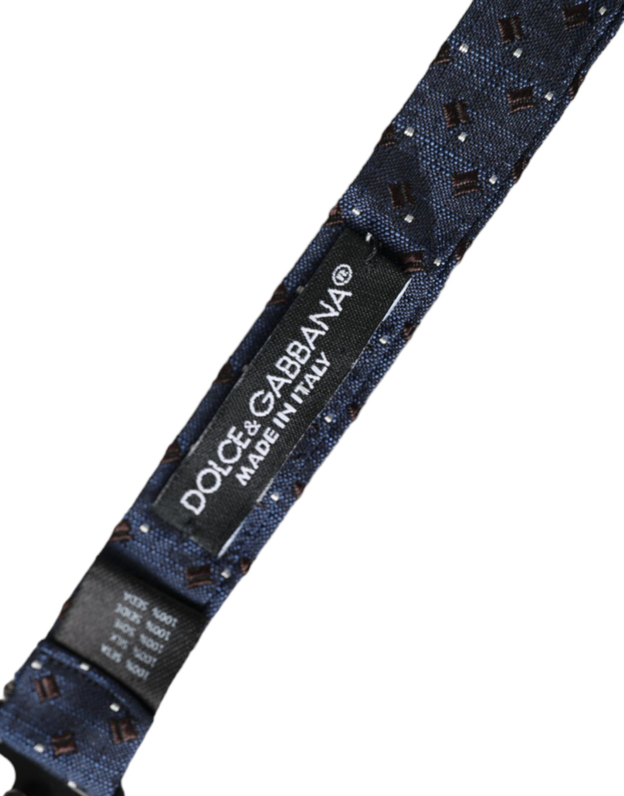 Dolce & Gabbana Navy Blue Silk Patterned Adjustable Men Papillon Bow Men's Size ONE SIZE - 5 Thumbnail