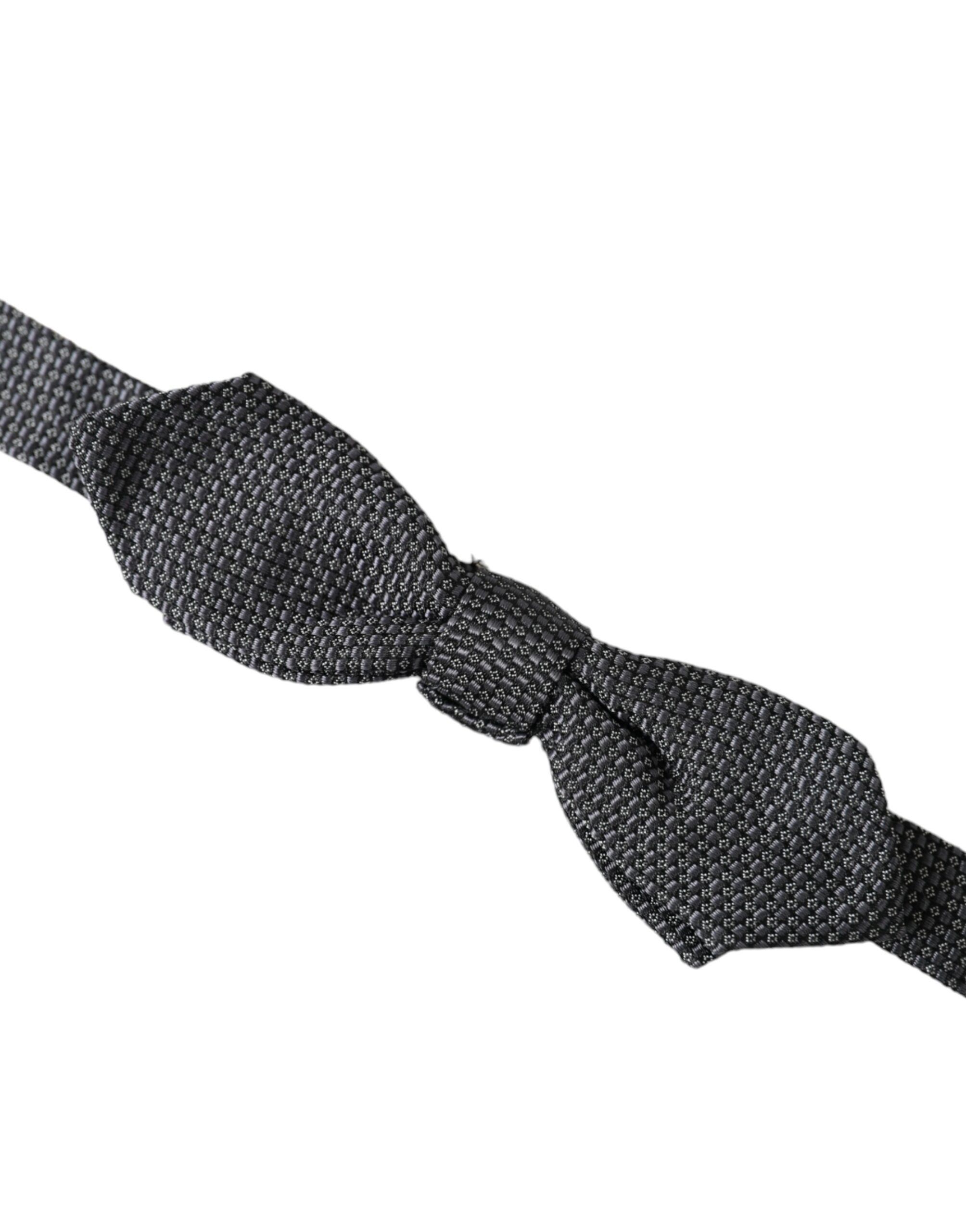 Dolce & Gabbana Gray Silk Weaved Adjustable Neck Men Papillon Bow Men's Tie Size ONE SIZE - 2 Thumbnail